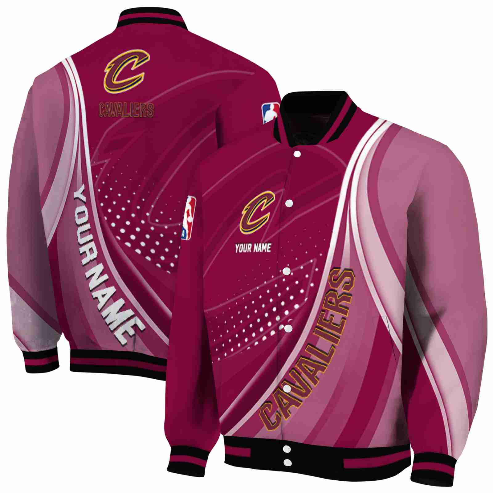 NBA Personalized Cleveland Cavaliers Wave Patterns Wine Custom Baseball Jacket Sport Fans Gear