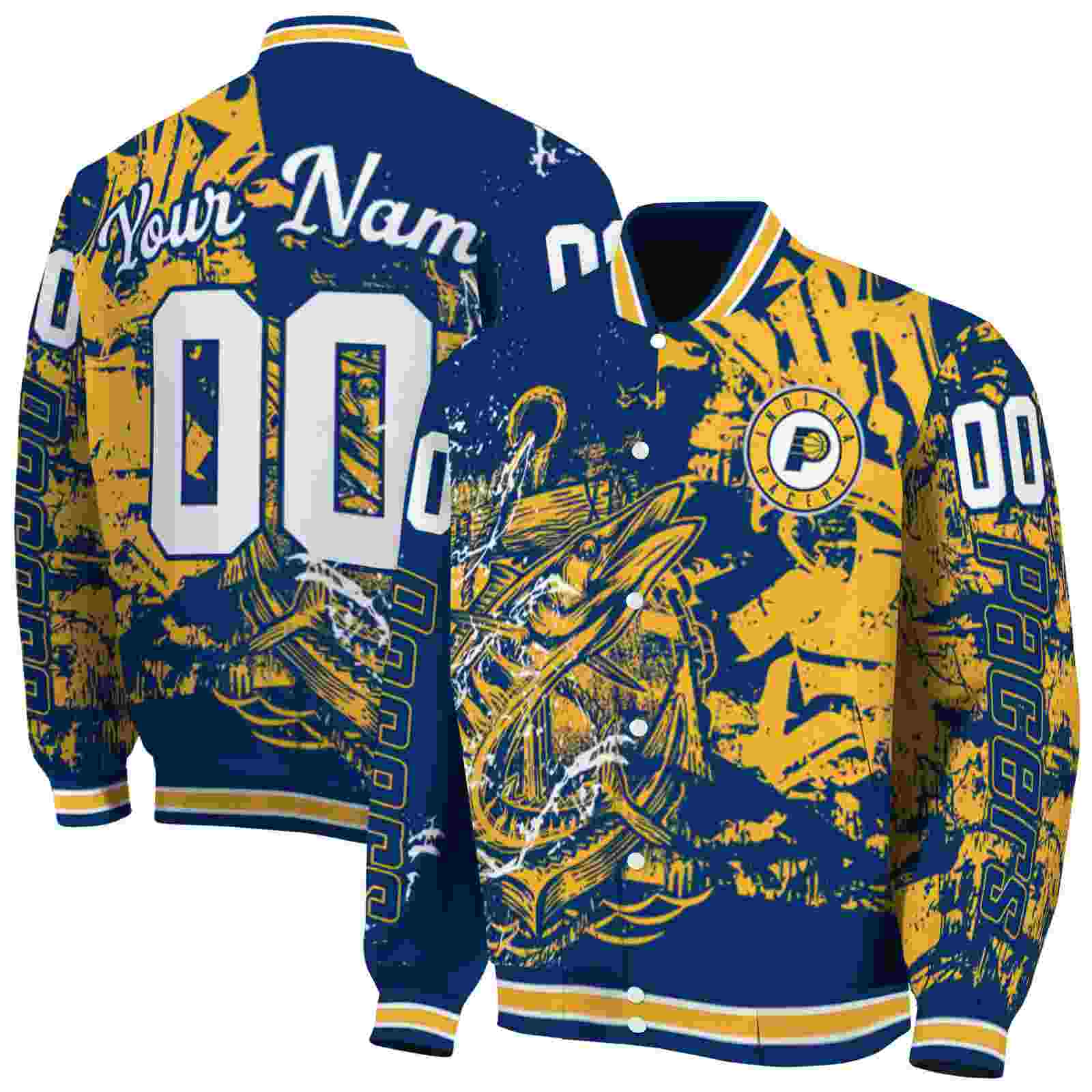 NBA Personalized Indiana Pacers Fishing Art Blue Custom Baseball Jacket Sport Fans Gear