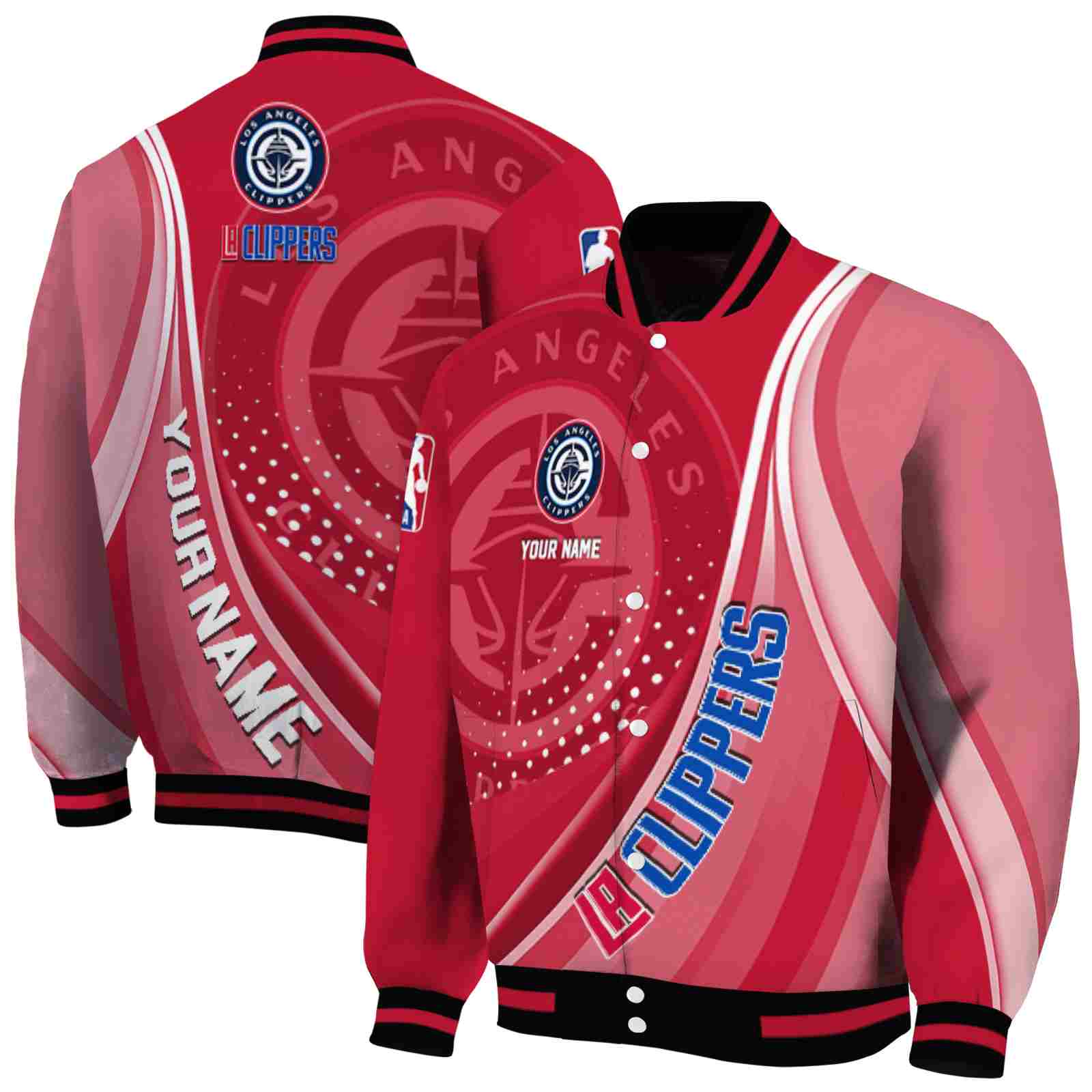 NBA Personalized Los Angeles Clippers Wave Patterns Red Custom Baseball Jacket Sport Fans Gear