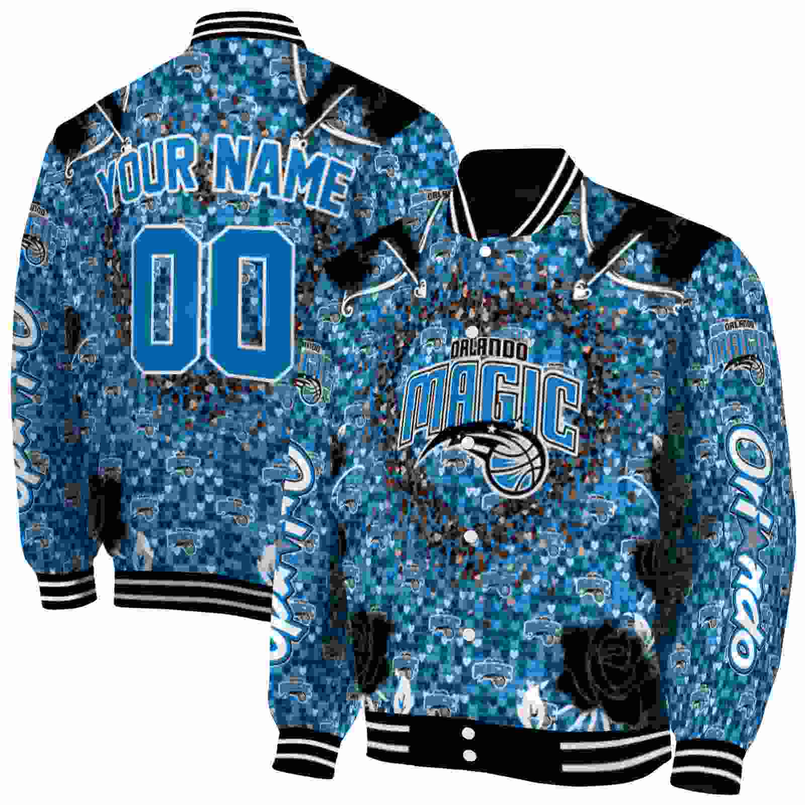 NBA Personalized Orlando Magic Heart Explosion Blue Custom Baseball Jacket Sport Fans Gear