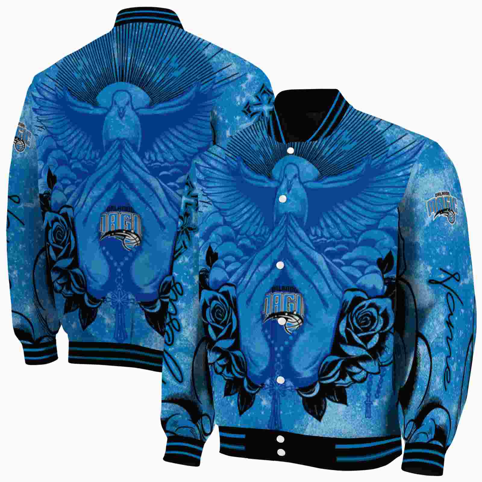 NBA Personalized Orlando Magic Praying Hands Blue Custom Baseball Jacket Sport Fans Gear
