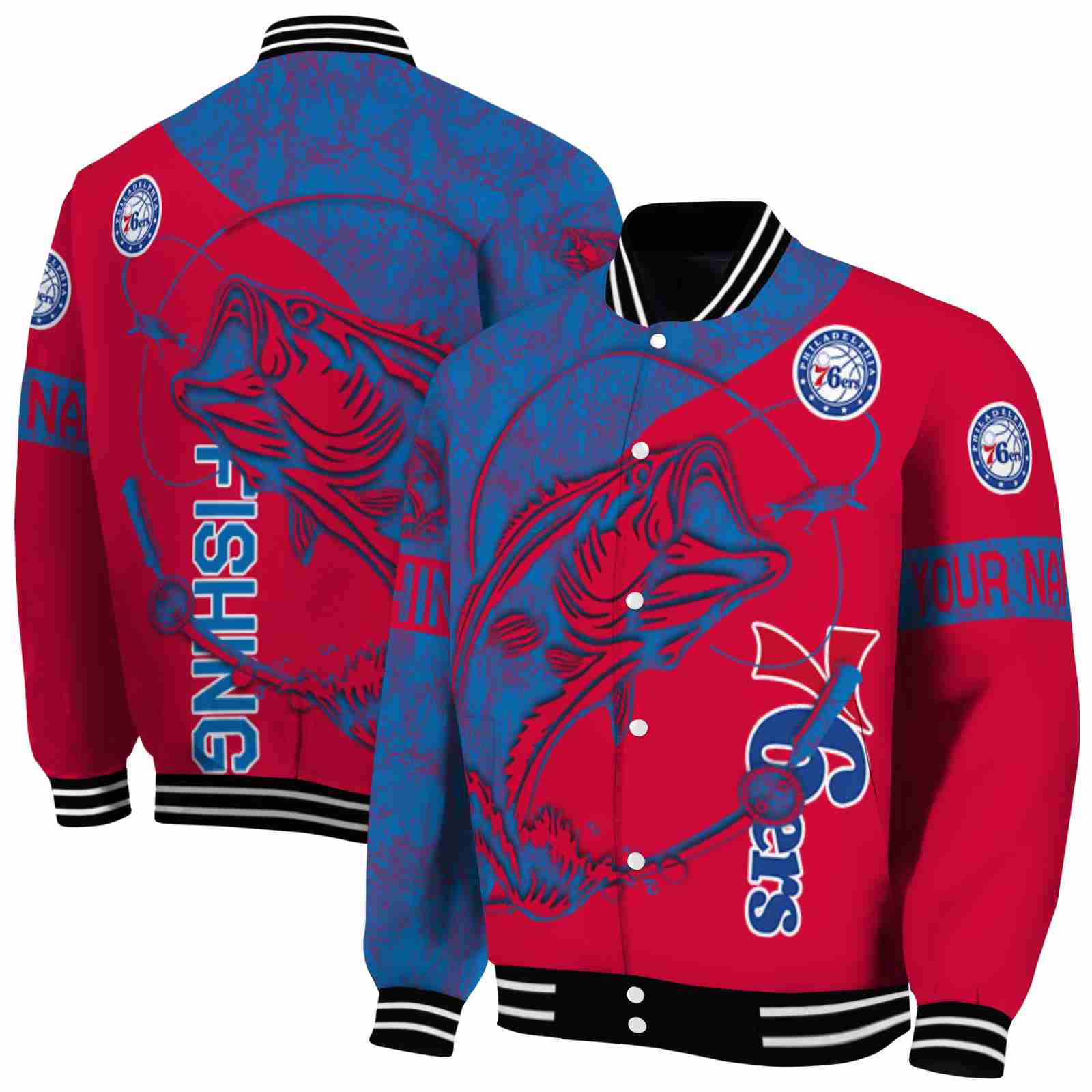 NBA Personalized Philadelphia 76ers Fishing Rod Red Custom Baseball Jacket Sport Fans Gear