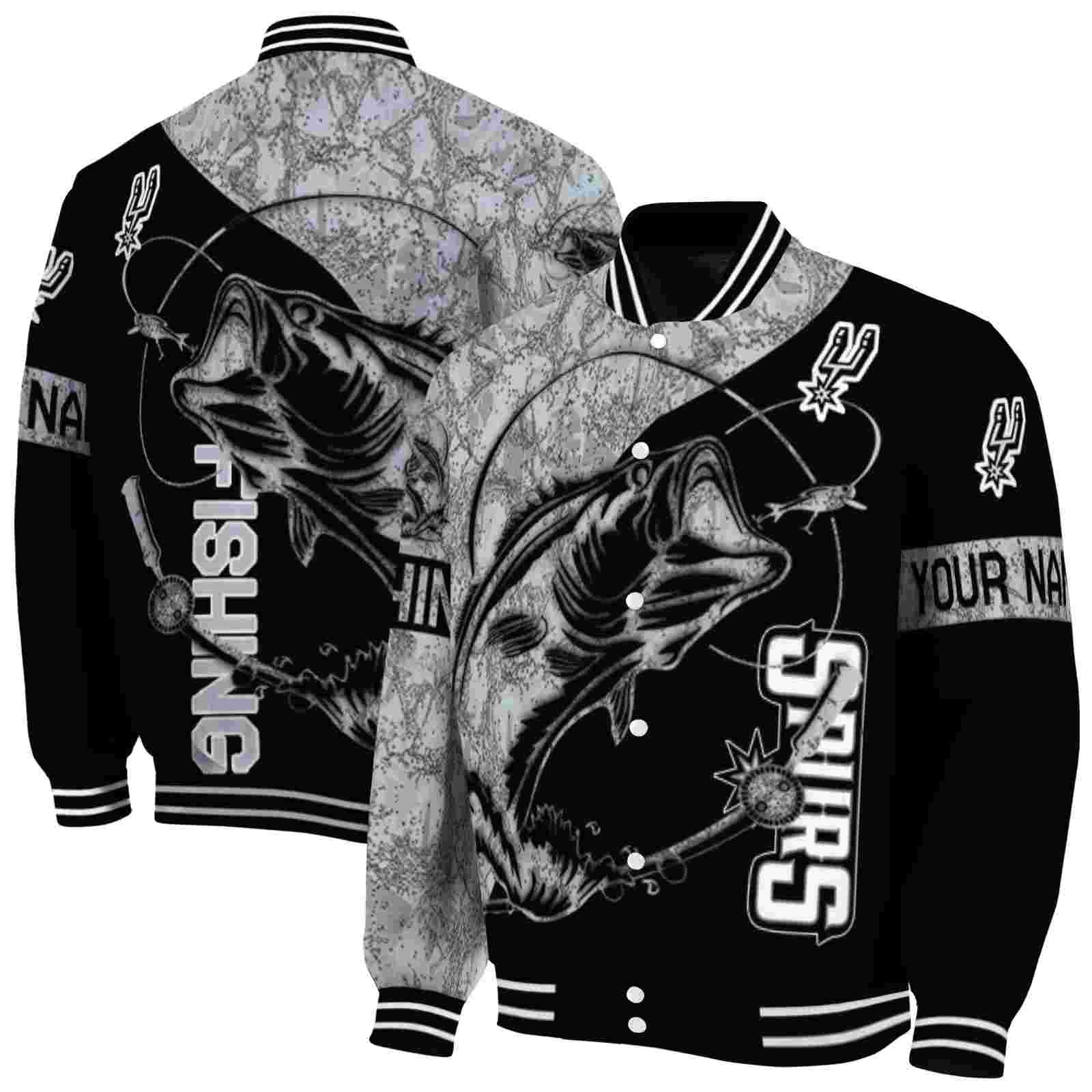 NBA Personalized San Antonio Spurs Fishing Rod Black Custom Baseball Jacket Sport Fans Gear