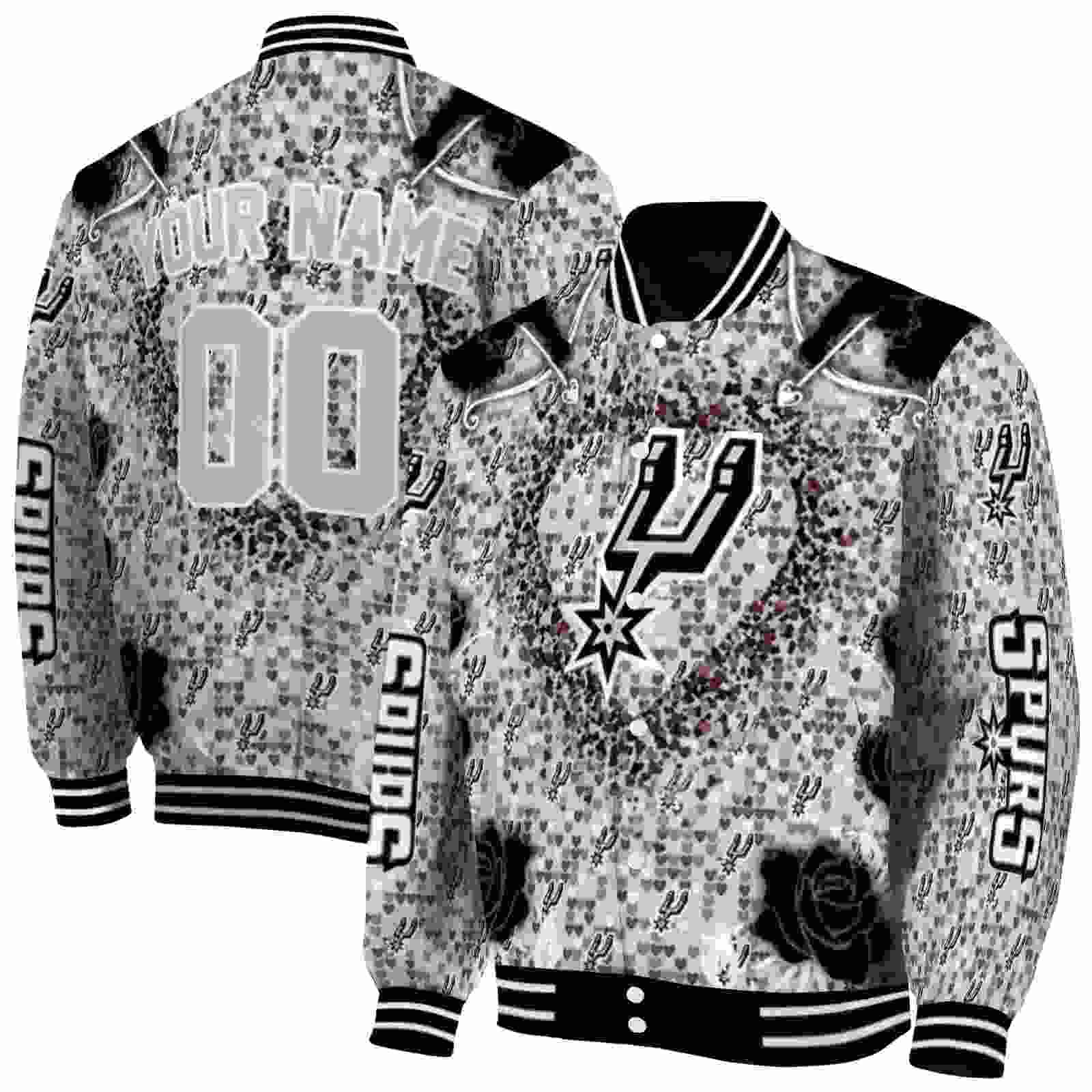 NBA Personalized San Antonio Spurs Heart Explosion Silver Custom Baseball Jacket Sport Fans Gear