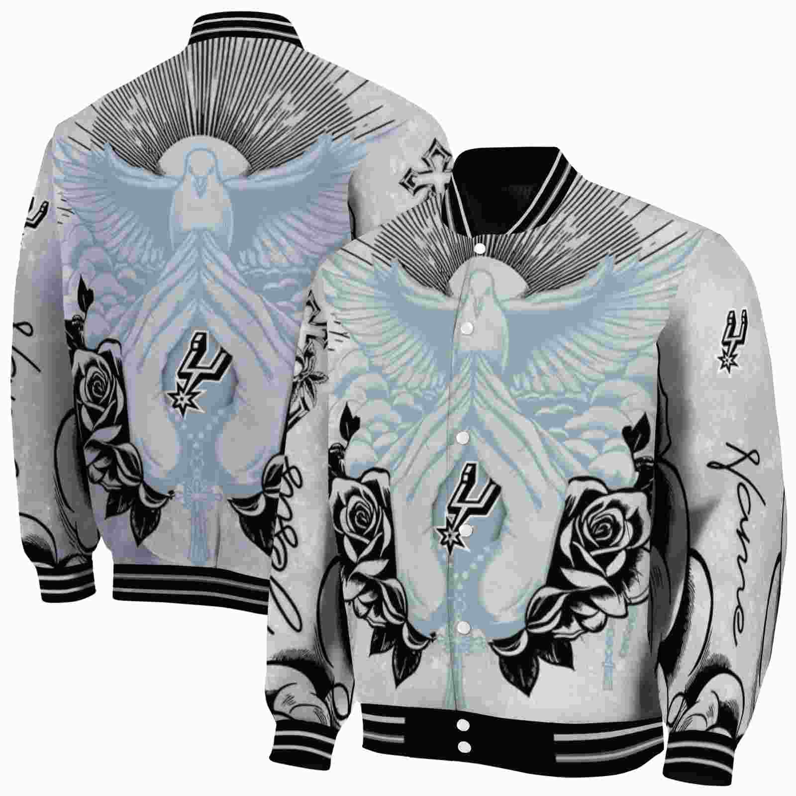 NBA Personalized San Antonio Spurs Praying Hands Silver Custom Baseball Jacket Sport Fans Gear
