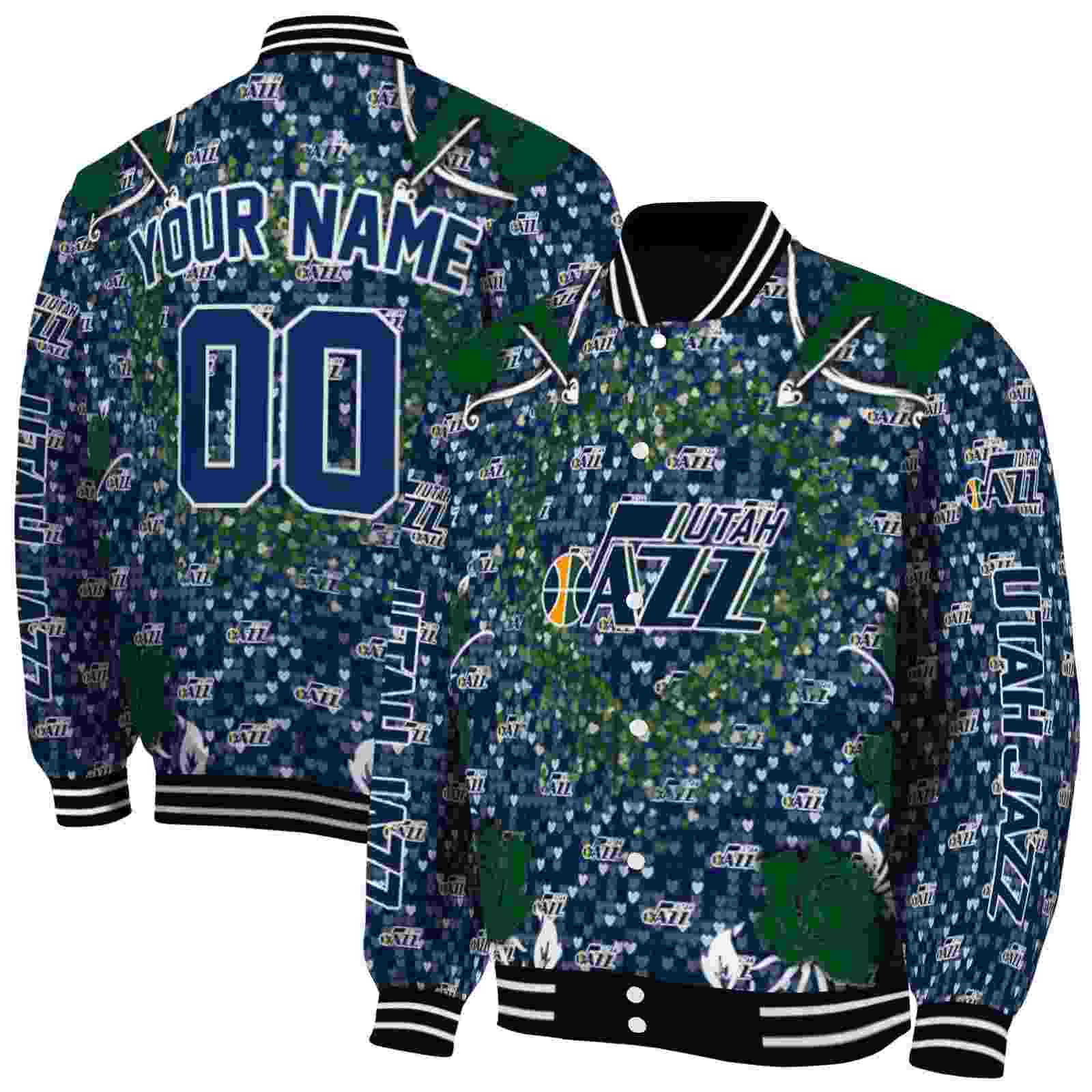 NBA Personalized Utah Jazz Heart Explosion Navy Custom Baseball Jacket Sport Fans Gear