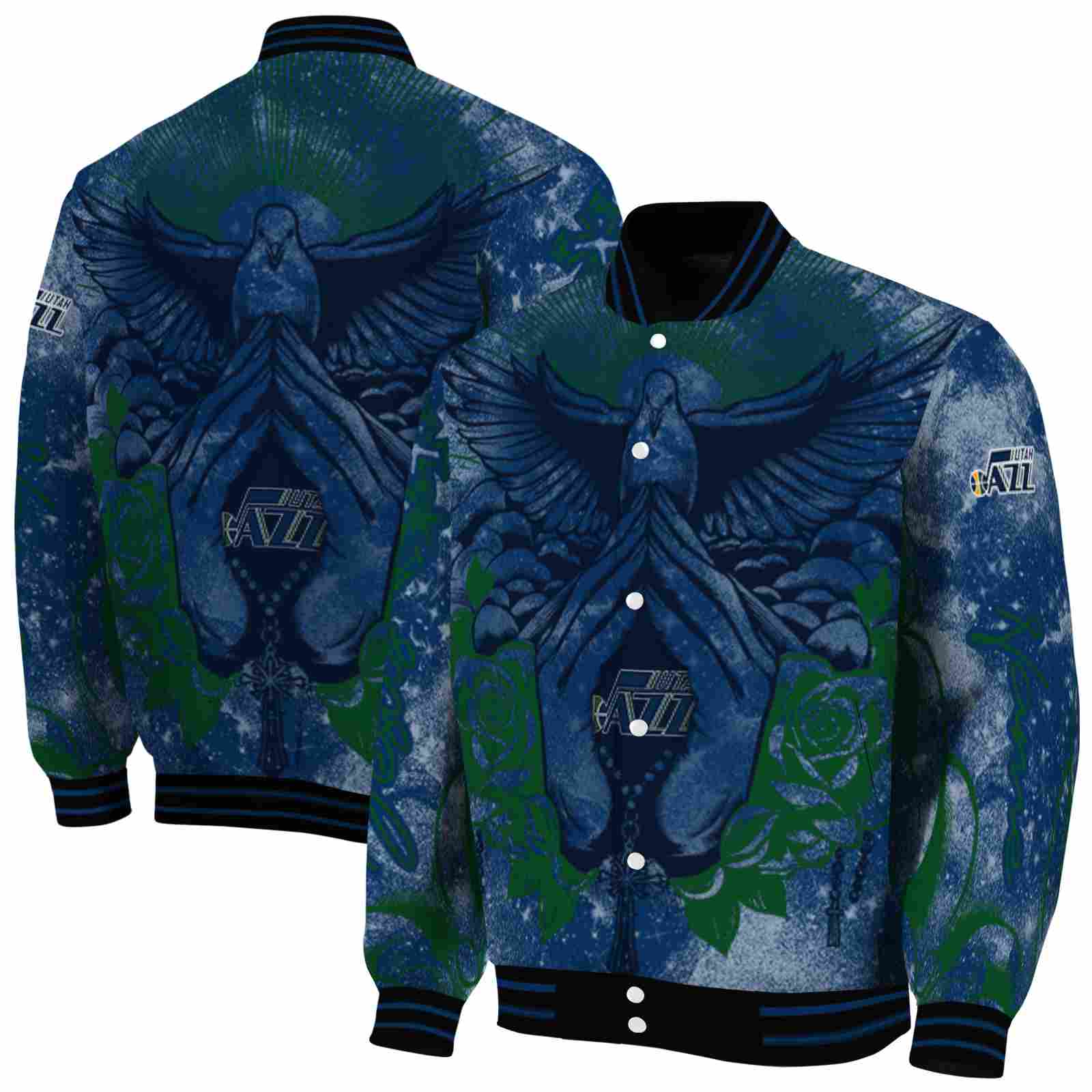 NBA Personalized Utah Jazz Praying Hands Navy Custom Baseball Jacket Sport Fans Gear