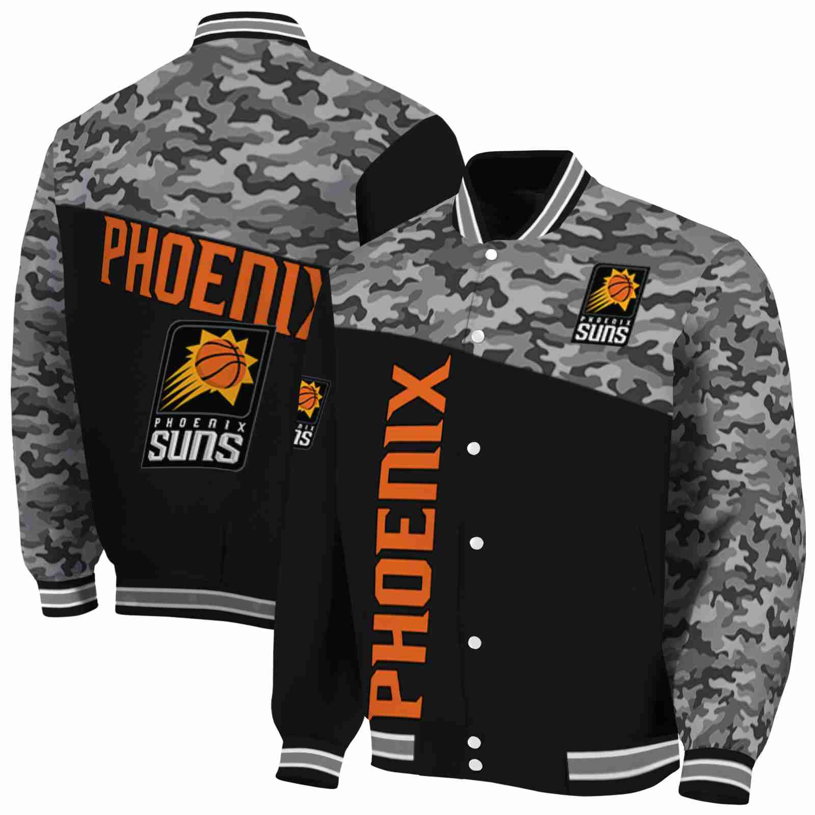 NBA Phoenix Suns Camo Patchwork Black Custom Baseball Jacket Sport Fans Gear