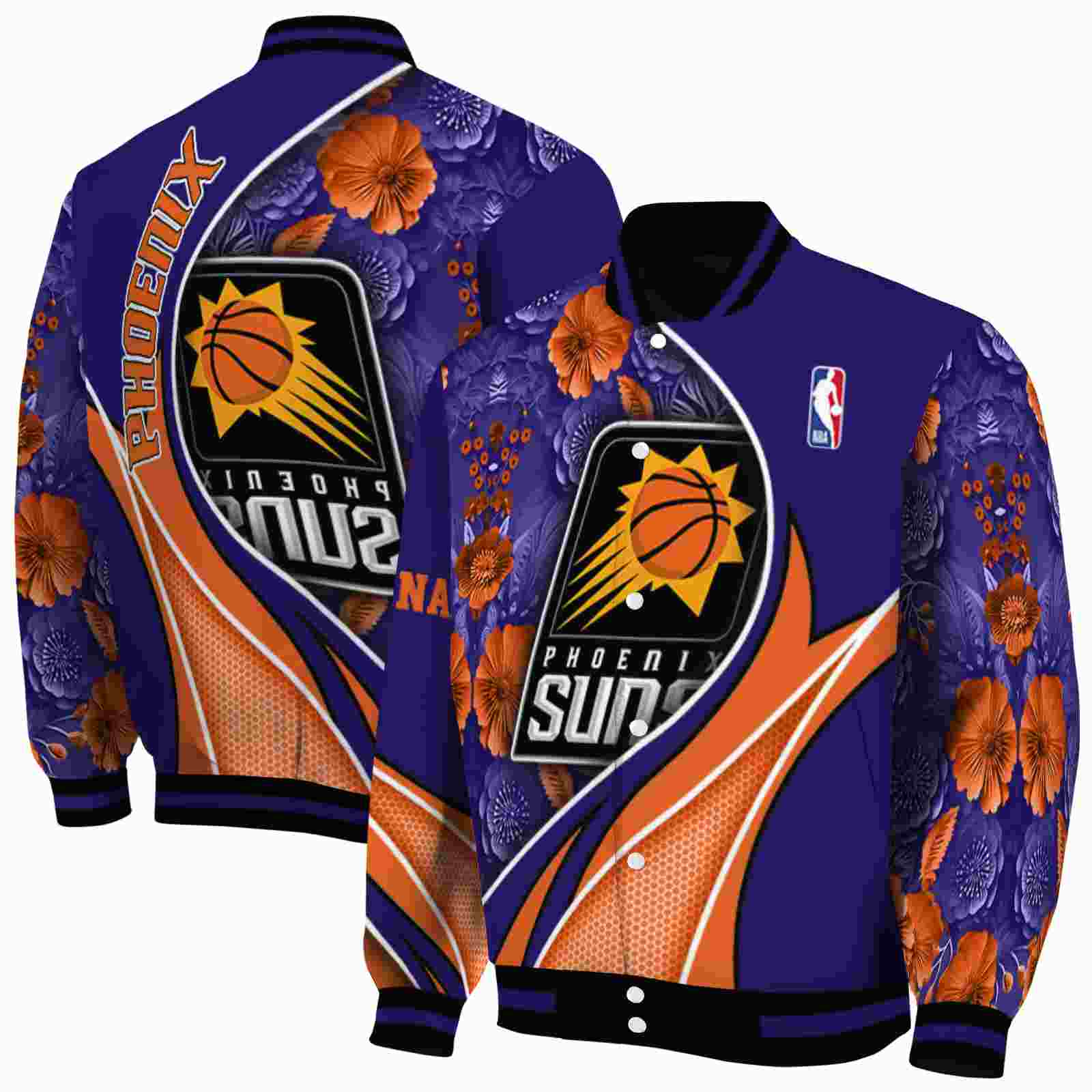 NBA Phoenix Suns Floral Print Purple Custom Baseball Jacket Sport Fans Gear