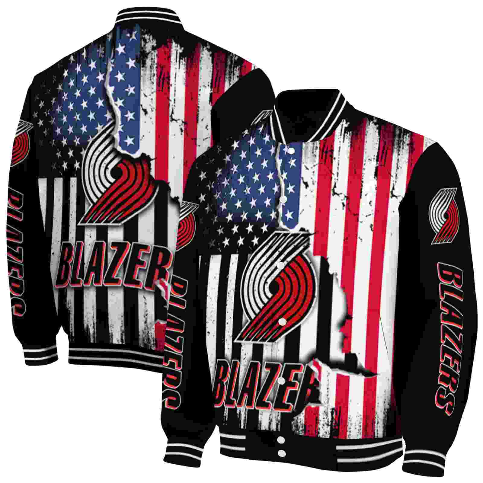 NBA Portland Trail Blazers Patriotic Theme Black Custom Baseball Jacket Sport Fans Gear
