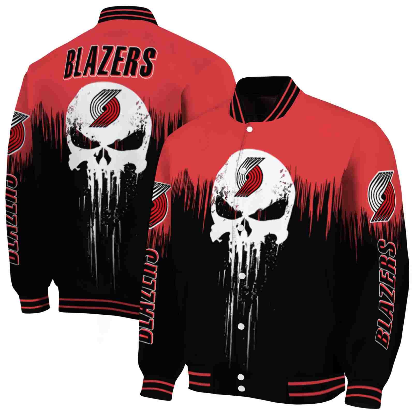 NBA Portland Trail Blazers Punisher Skull Red Black White Custom Baseball Jacket Sport Fans Gear