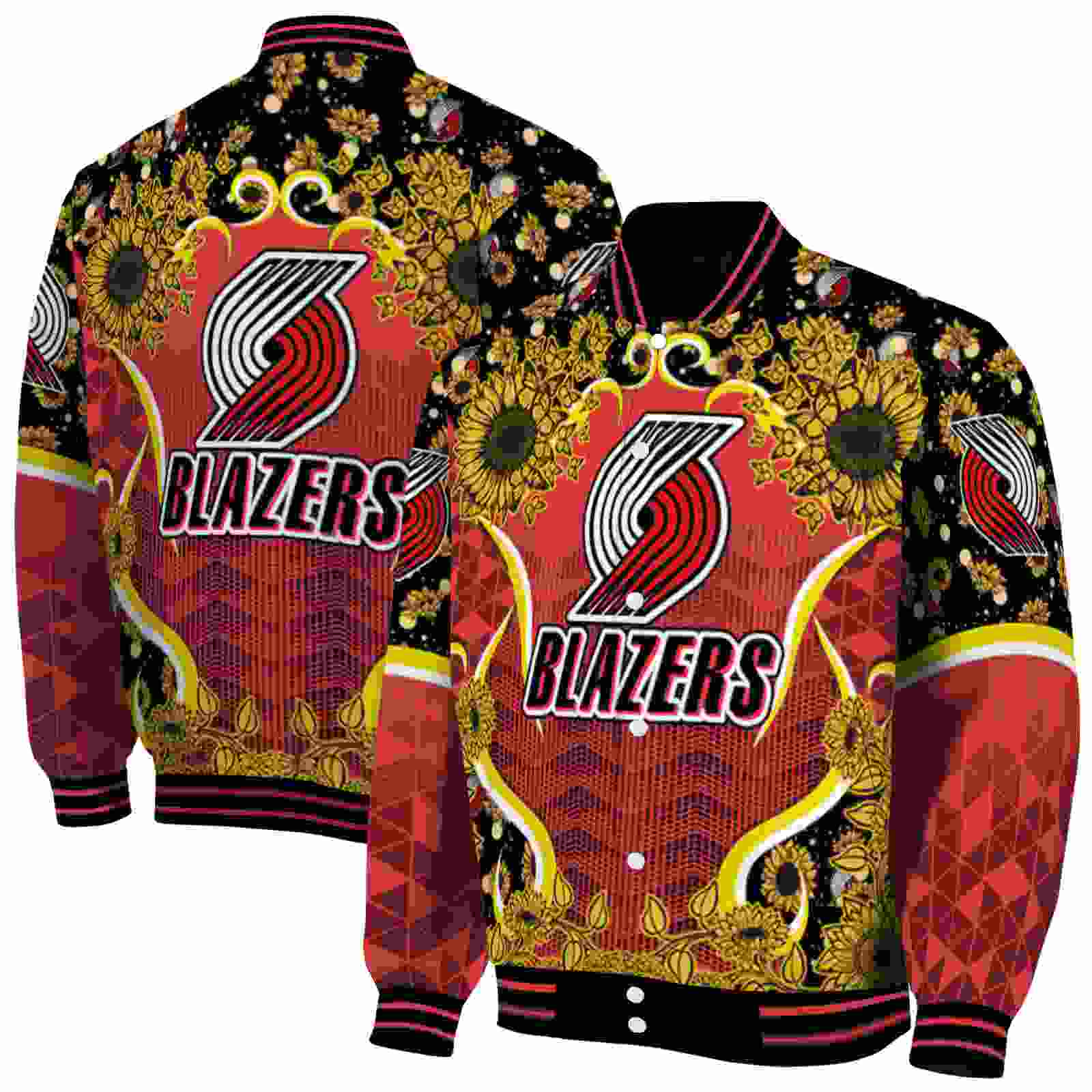NBA Portland Trail Blazers SuNFL ower Bloom Red Yellow Custom Baseball Jacket Sport Fans Gear