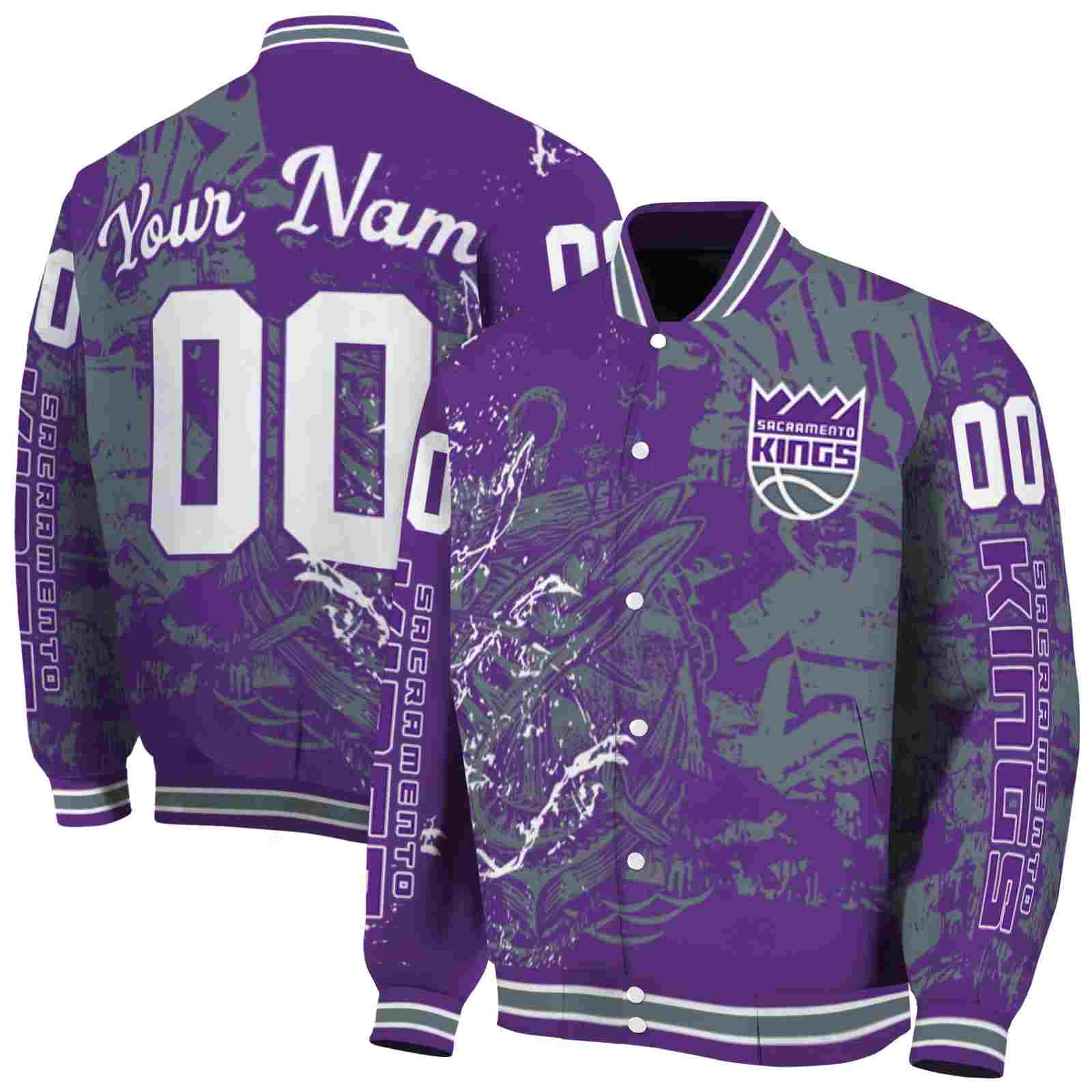 NBA Sacramento Kings Fishing Art Purple Custom Baseball Jacket Sport Fans Gear