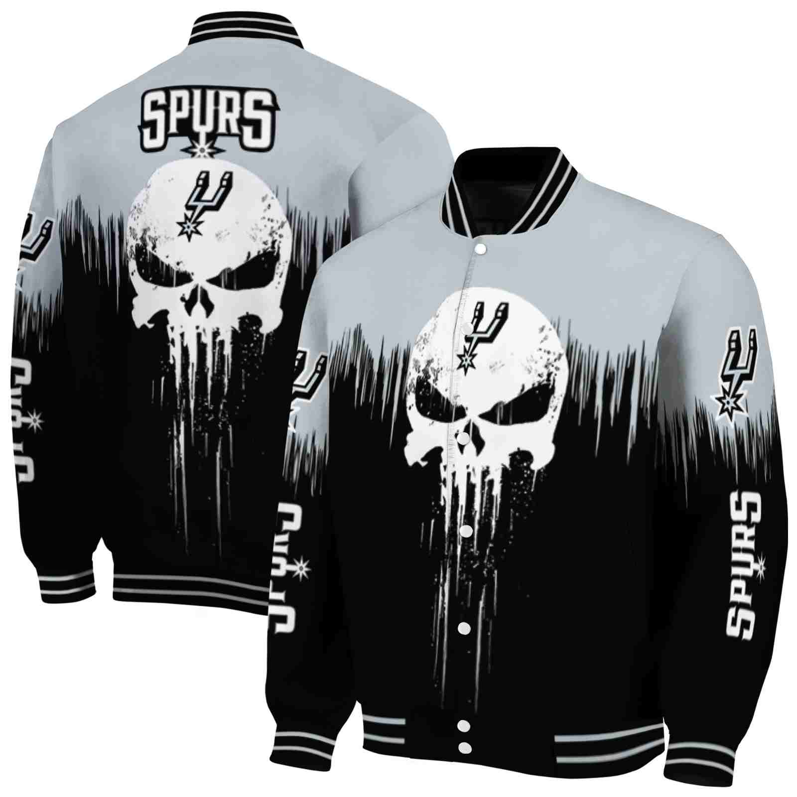 NBA San Antonio Spurs Punisher Skull Silver Black White Custom Baseball Jacket Sport Fans Gear