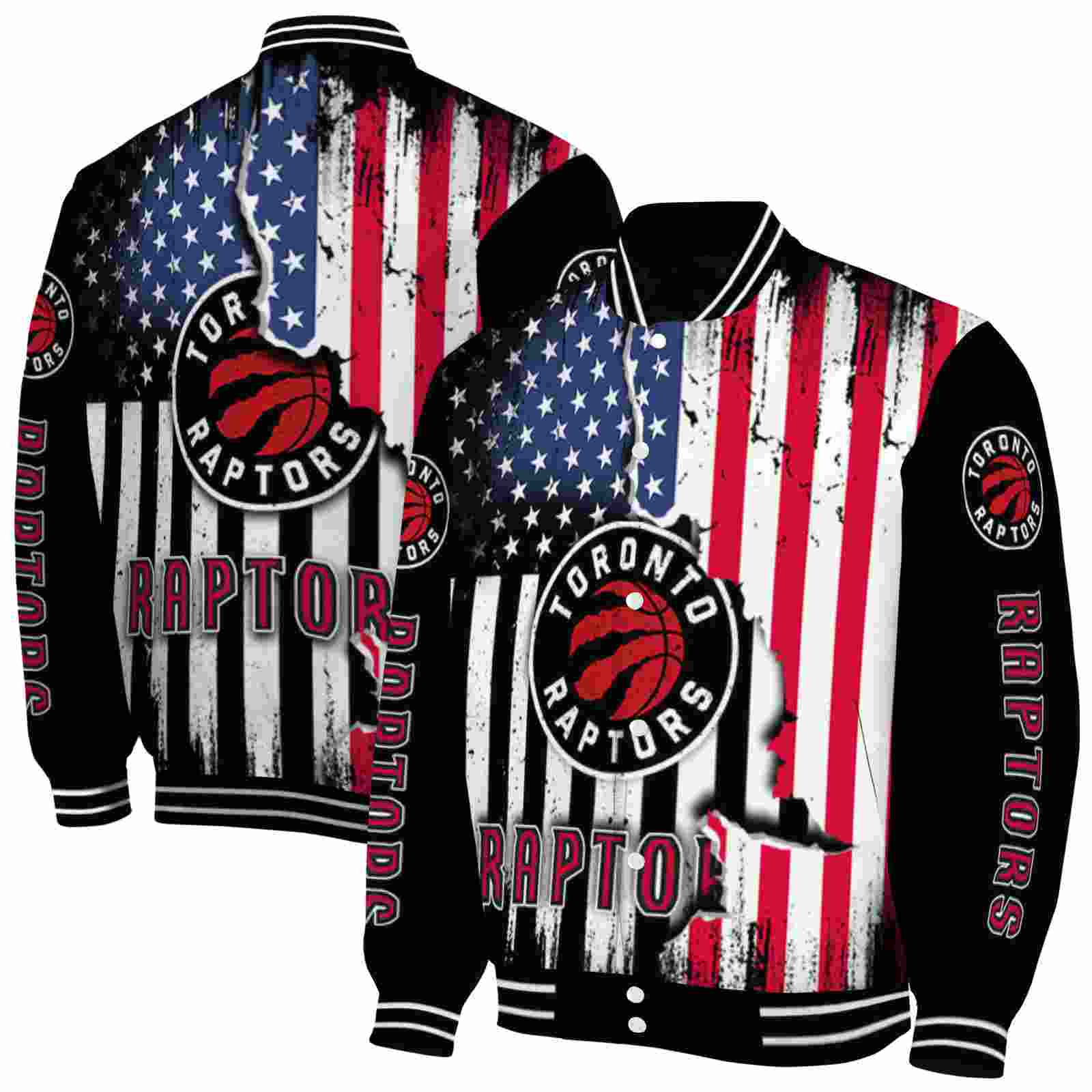 NBA Toronto Raptors Patriotic Theme Black Custom Baseball Jacket Sport Fans Gear