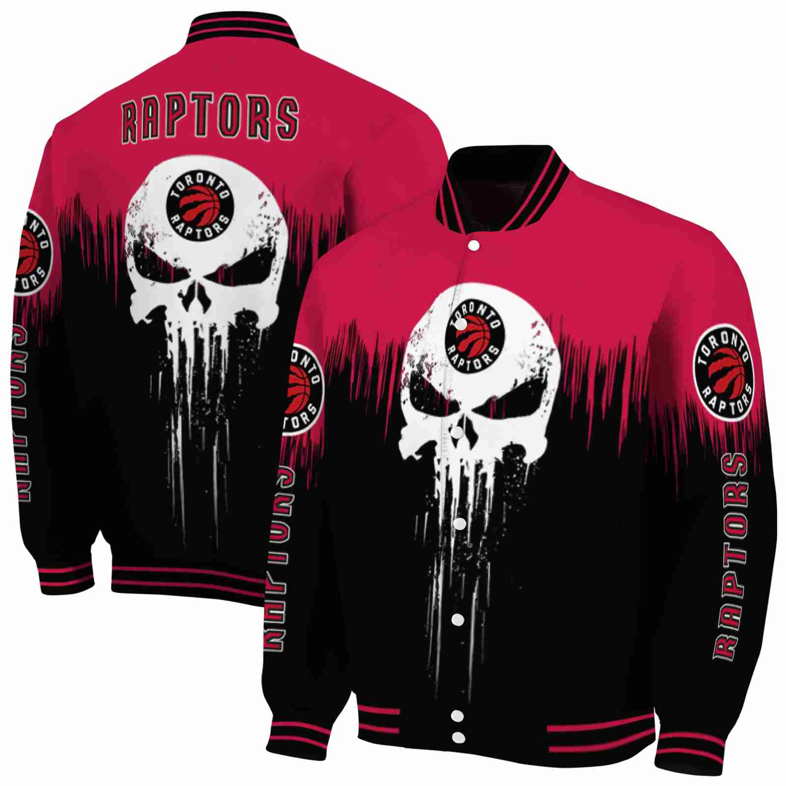 NBA Toronto Raptors Punisher Skull Red Black White Custom Baseball Jacket Sport Fans Gear