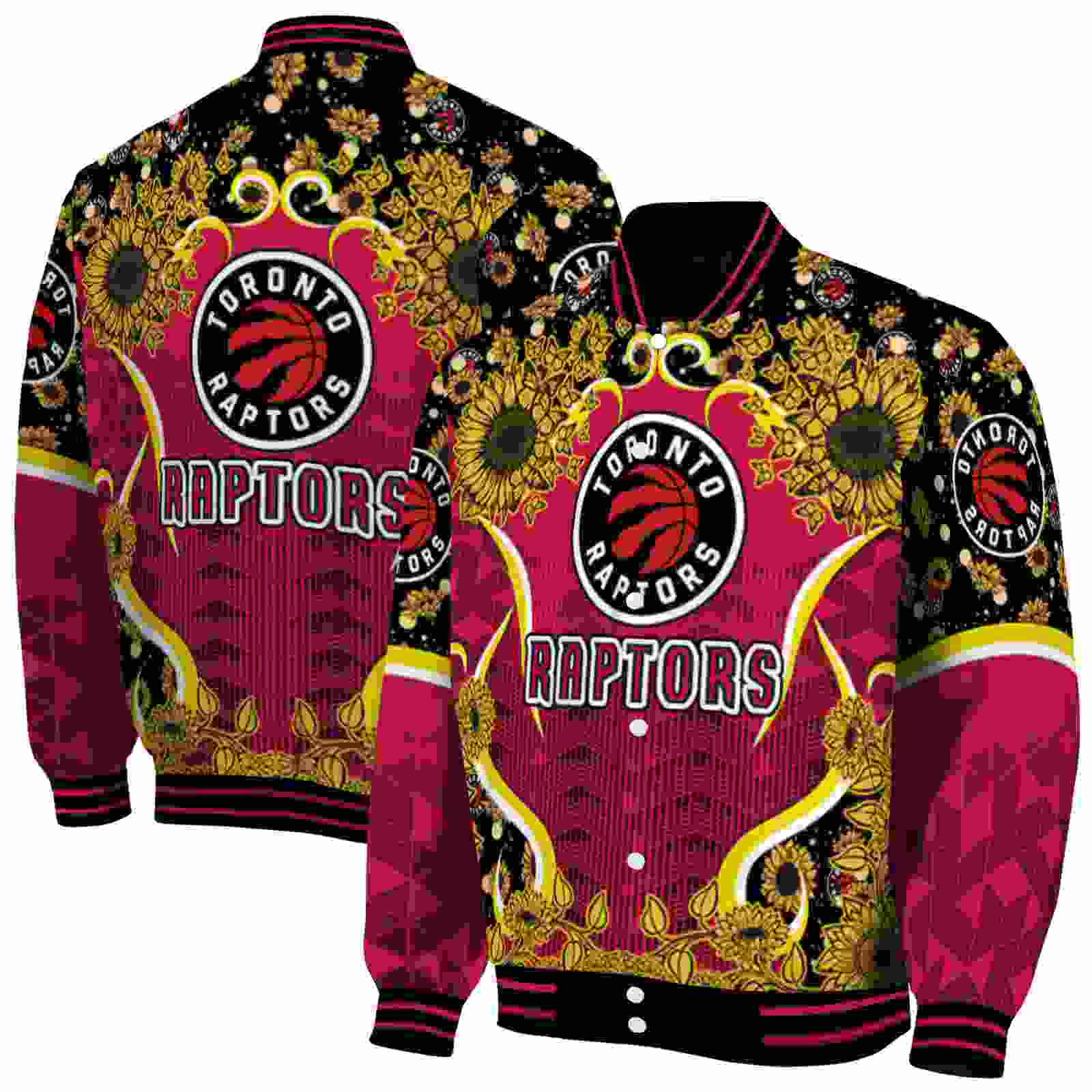 NBA Toronto Raptors SuNFL ower Bloom Red Yellow Custom Baseball Jacket Sport Fans Gear