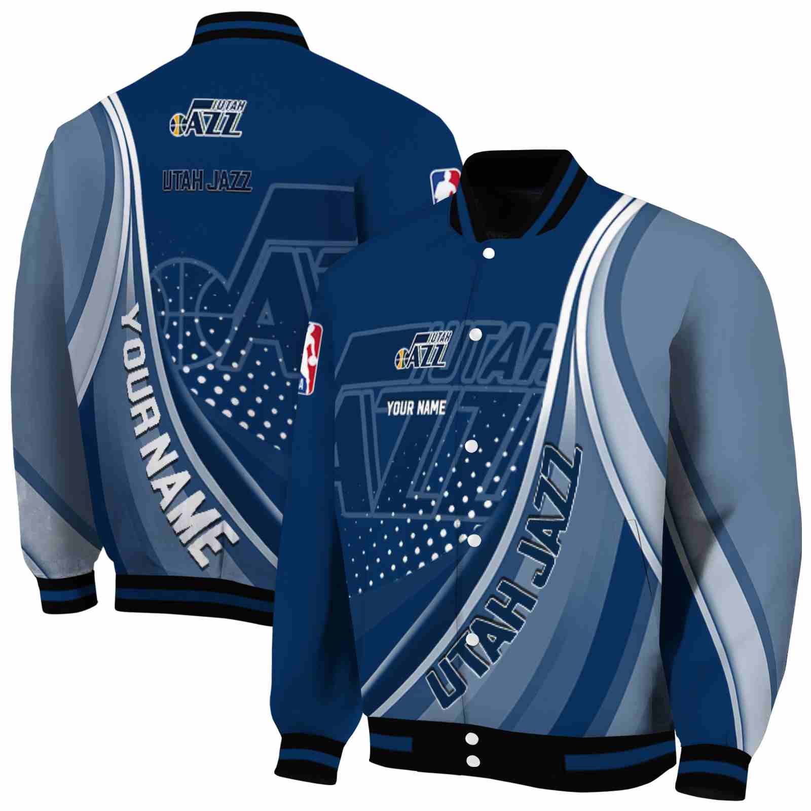 NBA Utah Jazz Wave Patterns Navy Custom Baseball Jacket Sport Fans Gear