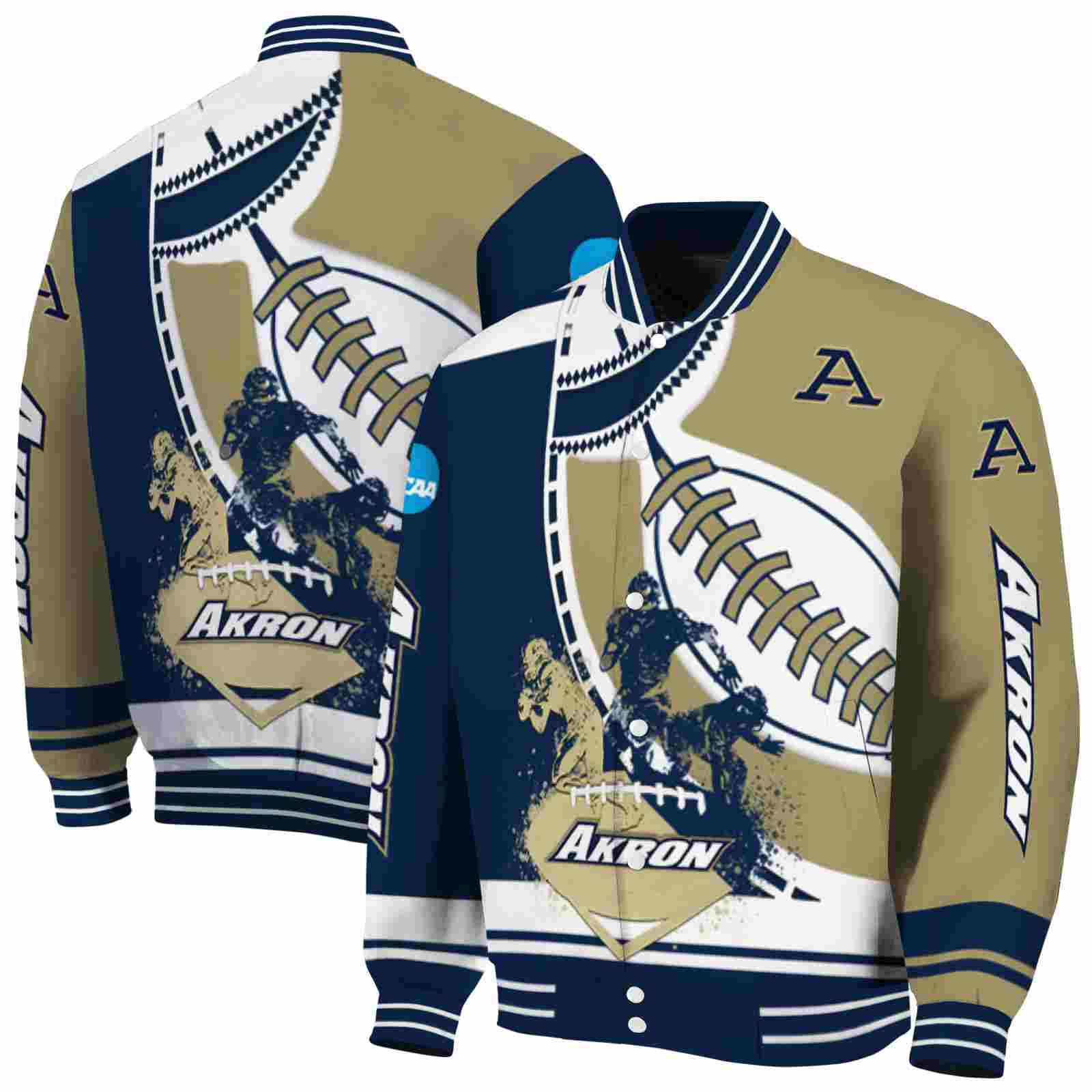Ncaa Akron Zips Baseball Stitching Gold White Custom Baseball Jacket Sport Fans Gear
