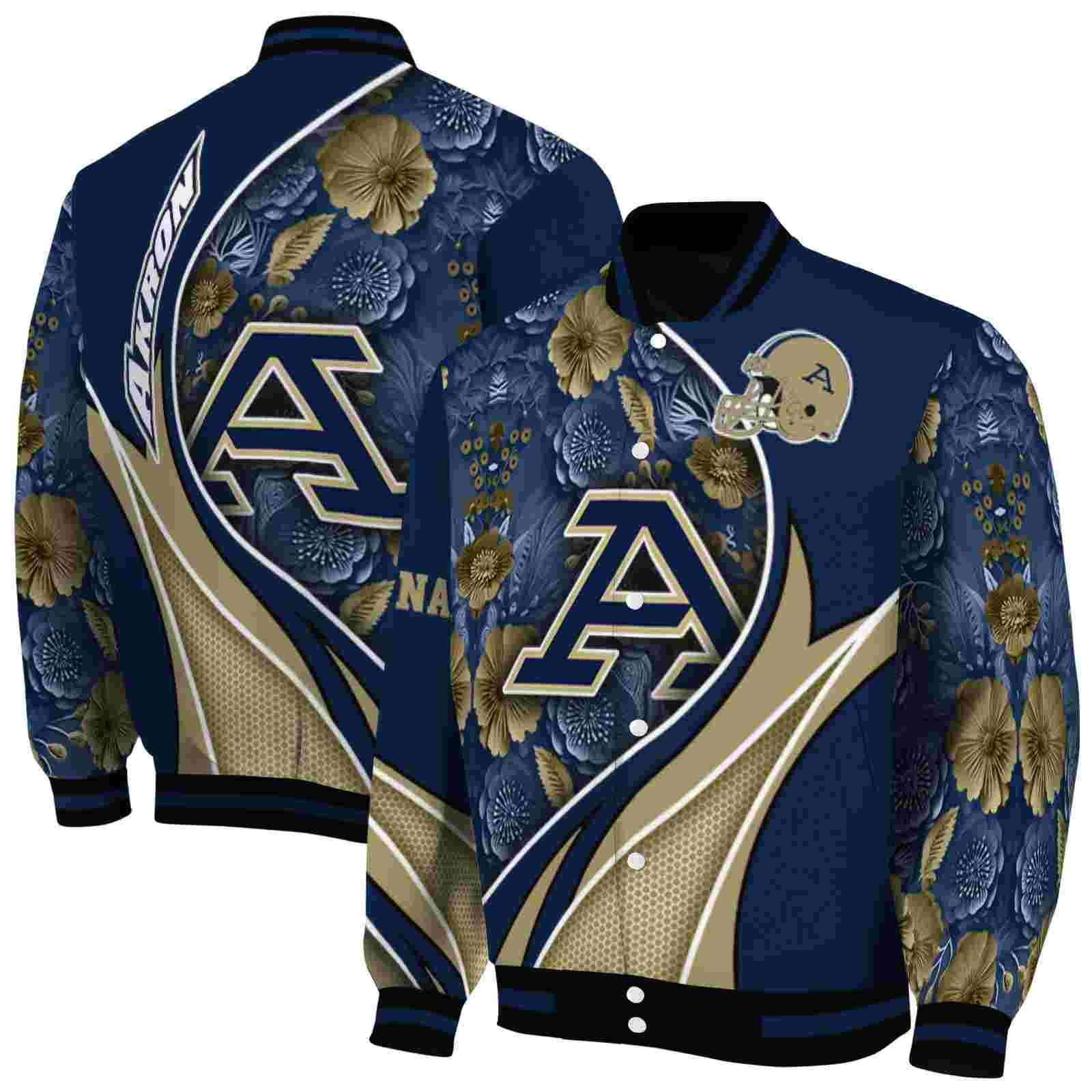Ncaa Akron Zips Floral Print Blue Custom Baseball Jacket Sport Fans Gear