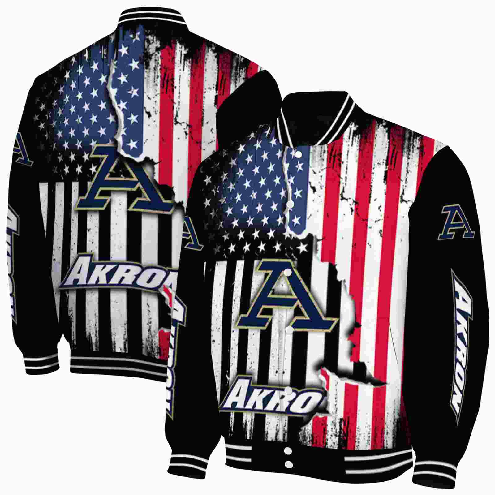 Ncaa Akron Zips Patriotic Theme Black Custom Baseball Jacket Sport Fans Gear