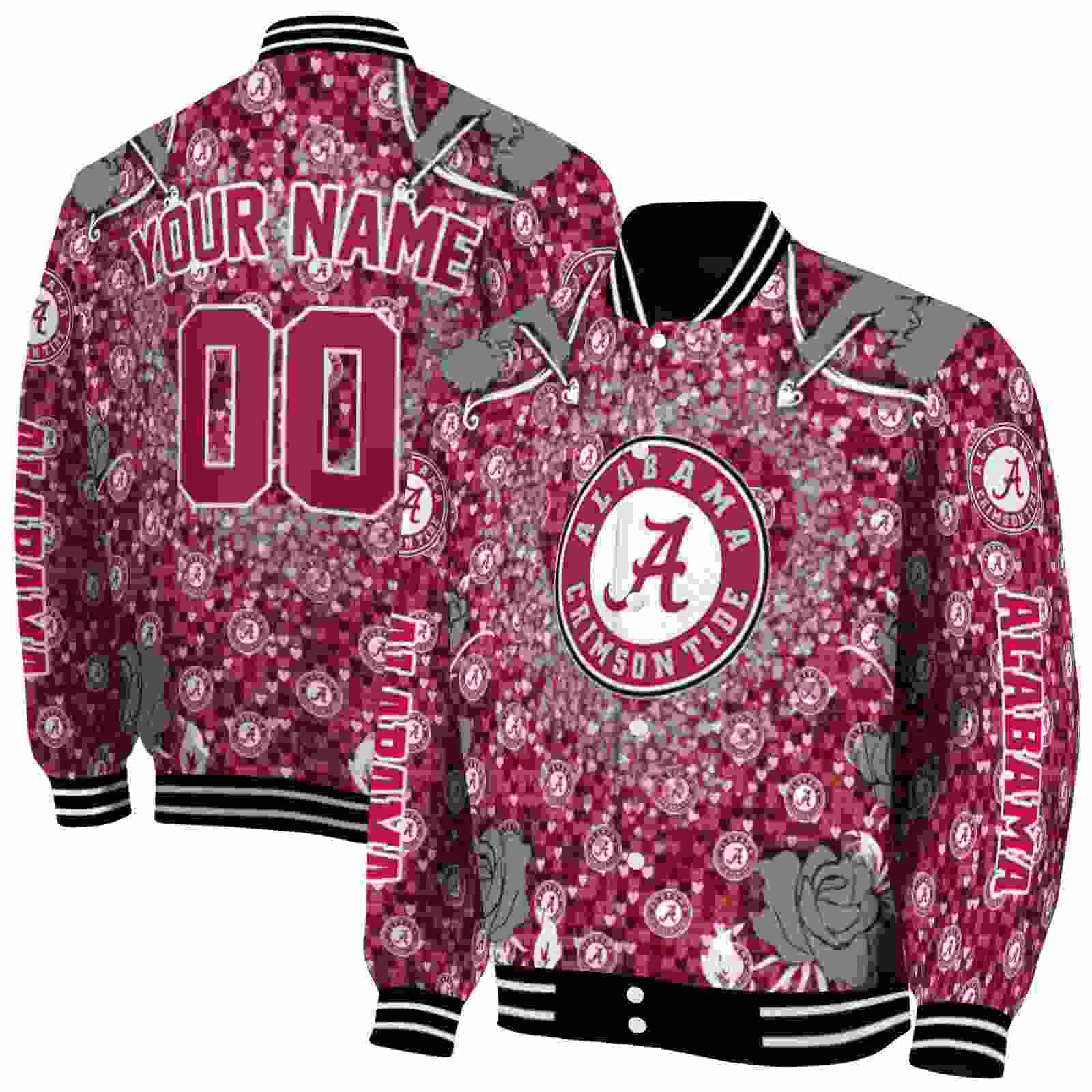 Ncaa Alabama Crimson Tide Heart Explosion Crimson Custom Baseball Jacket Sport Fans Gear