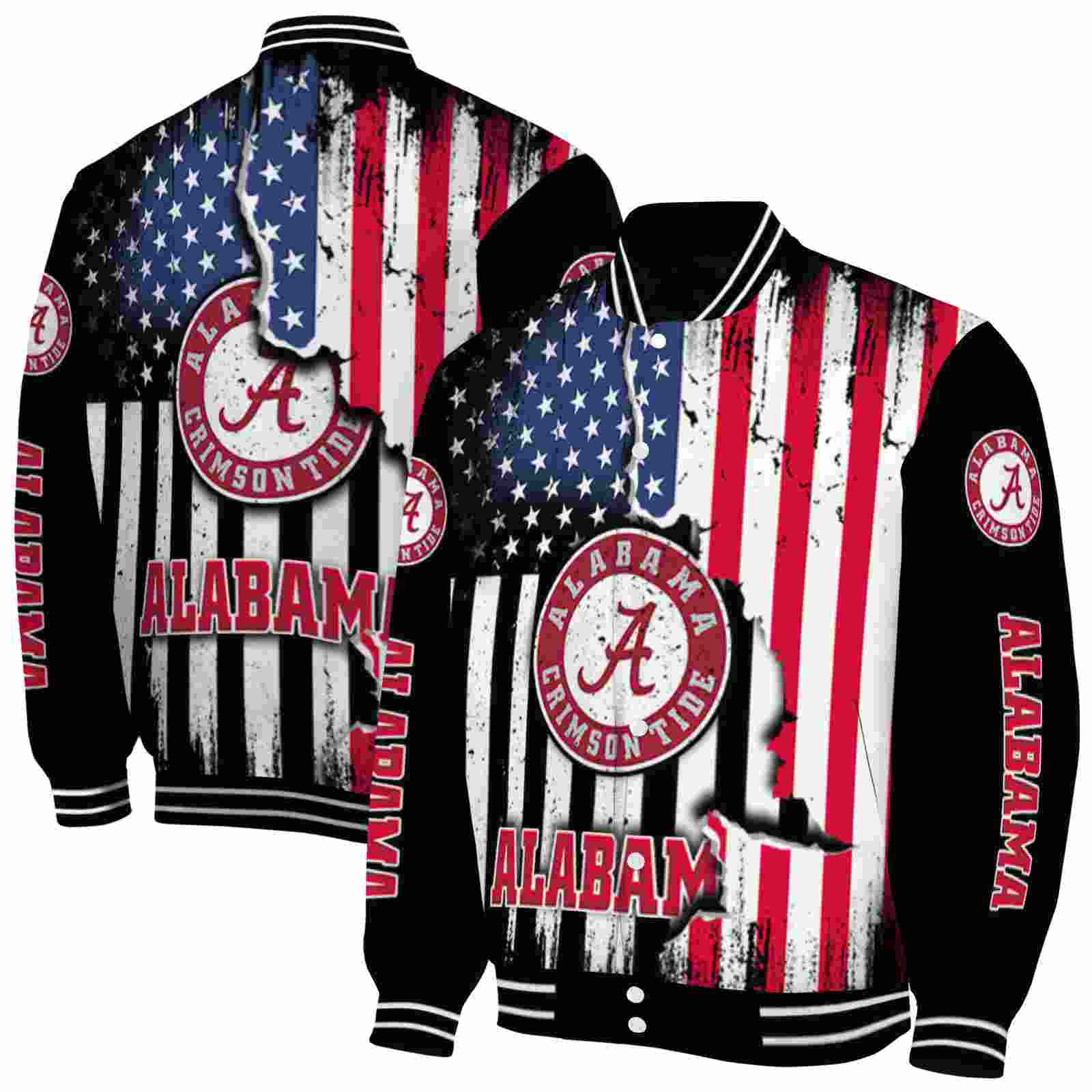 Ncaa Alabama Crimson Tide Patriotic Theme Black Custom Baseball Jacket Sport Fans Gear