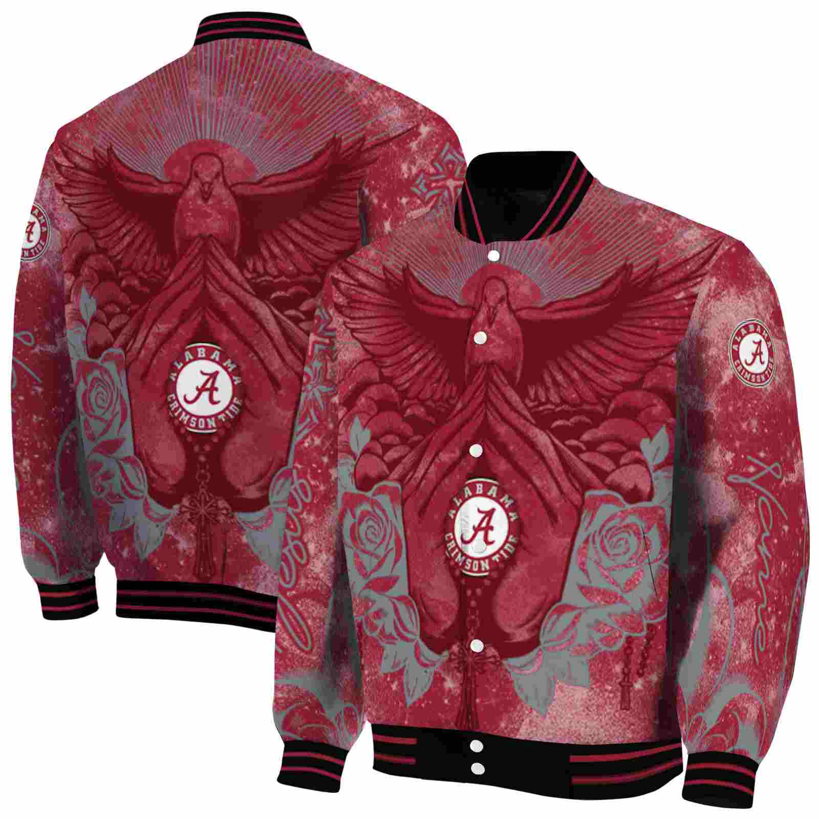 Ncaa Alabama Crimson Tide Praying Hands Crimson Custom Baseball Jacket Sport Fans Gear