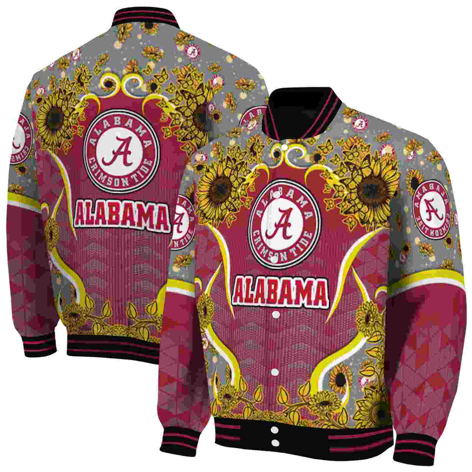 Ncaa Alabama Crimson Tide SuNFL ower Bloom Crimson Yellow Custom Baseball Jacket Sport Fans Gear