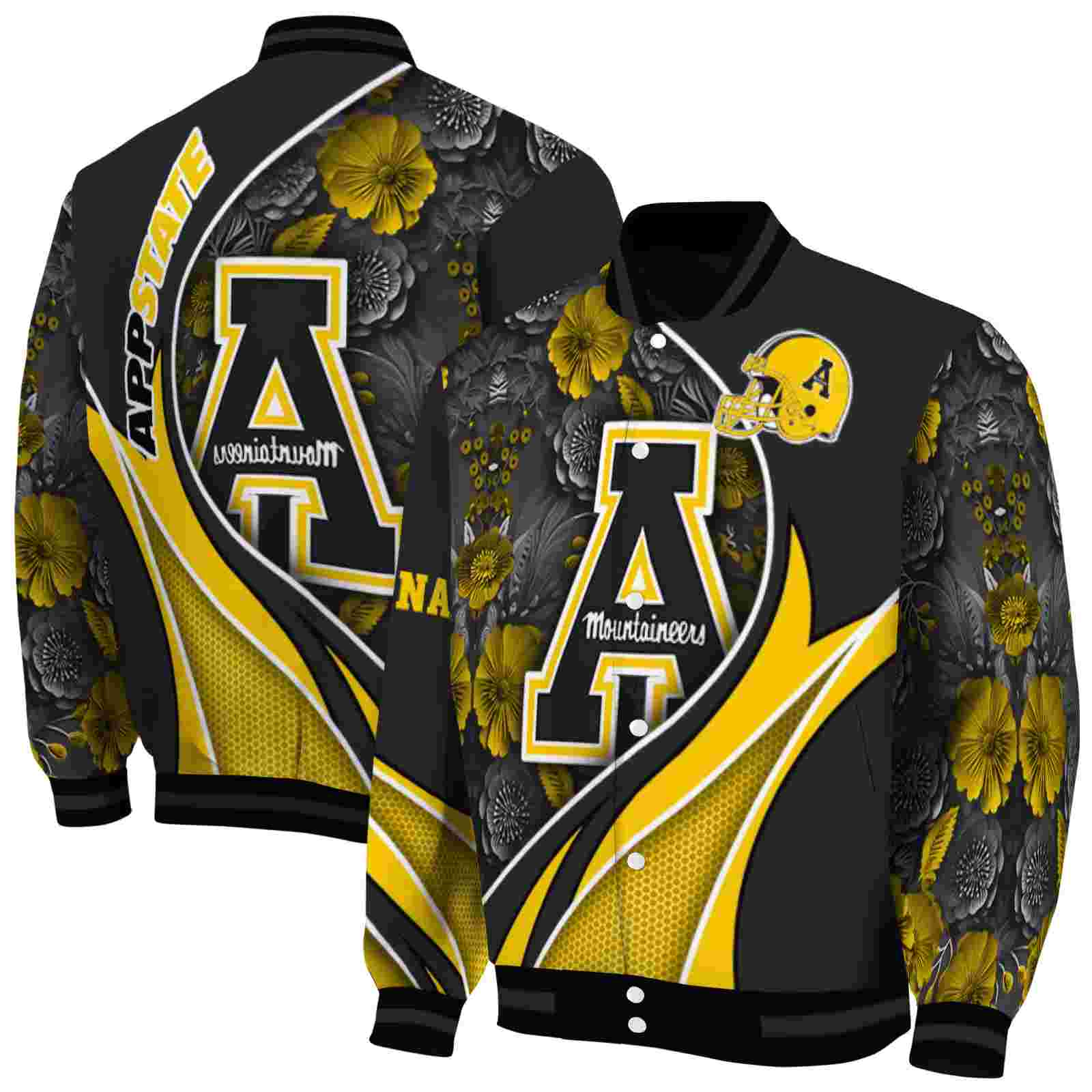 Ncaa Appalachian State Mountaineers Floral Print Black Custom Baseball Jacket Sport Fans Gear