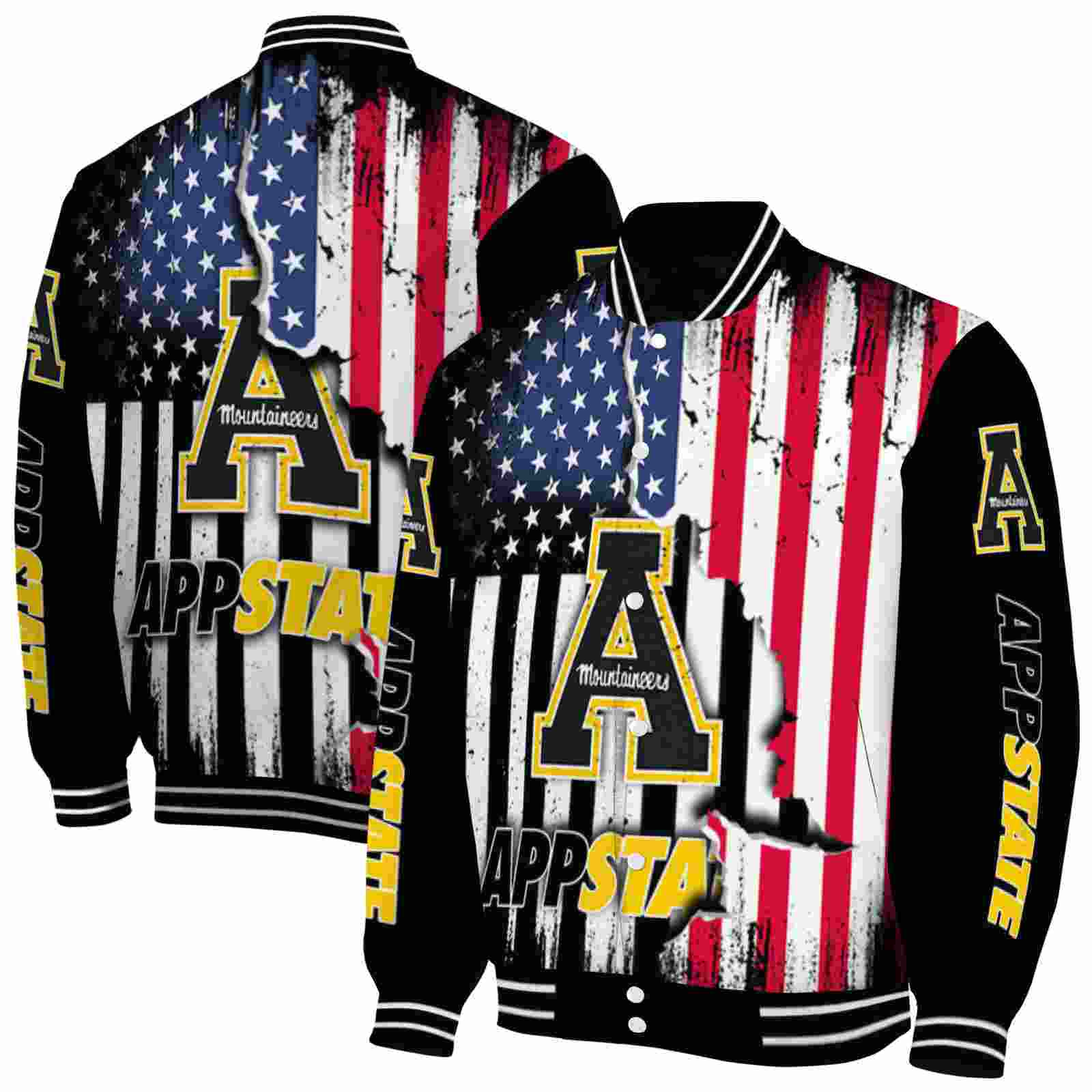 Ncaa Appalachian State Mountaineers Patriotic Theme Black Custom Baseball Jacket Sport Fans Gear