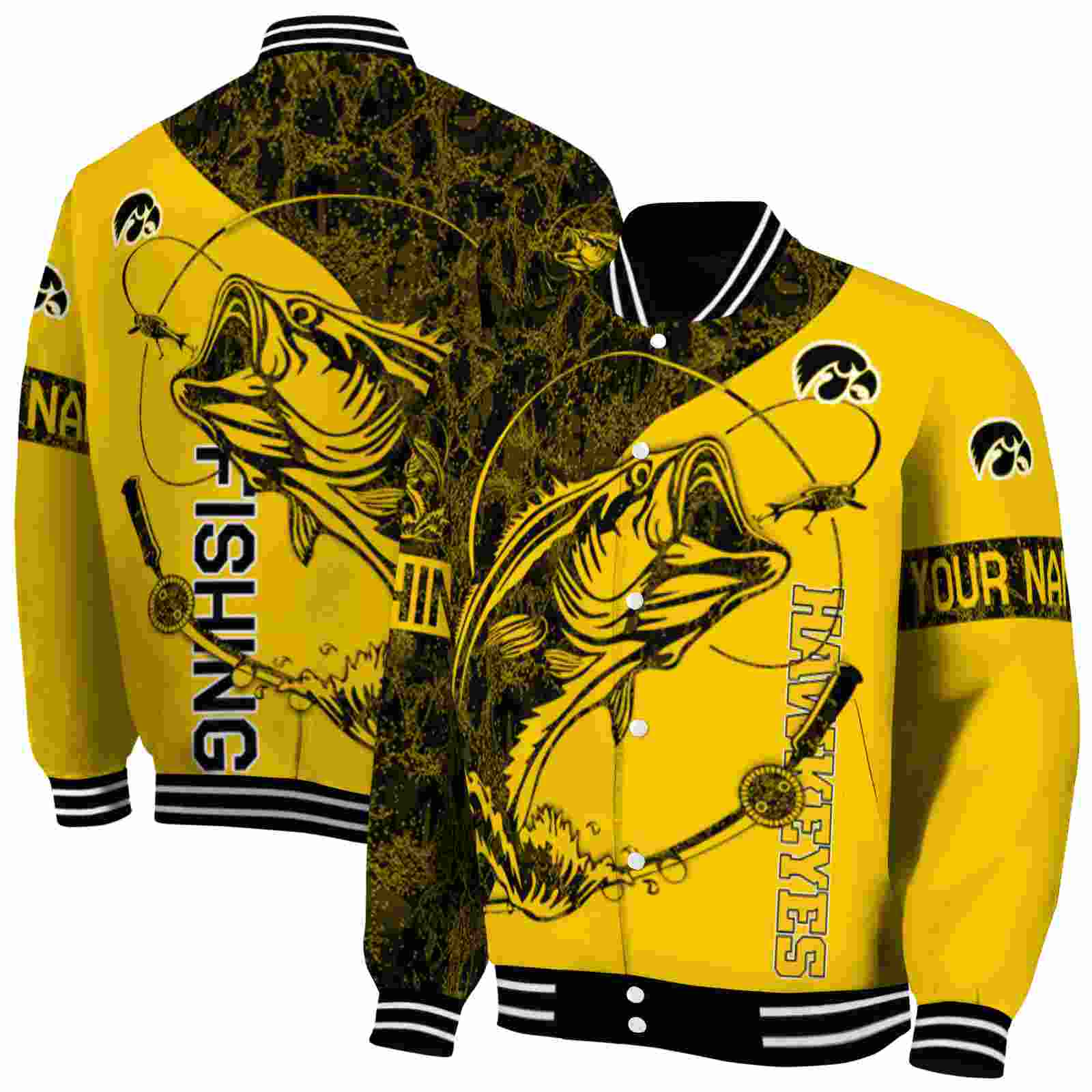 Ncaa Customized Iowa Hawkeyes Fishing Rod Gold Custom Baseball Jacket Sport Fans Gear