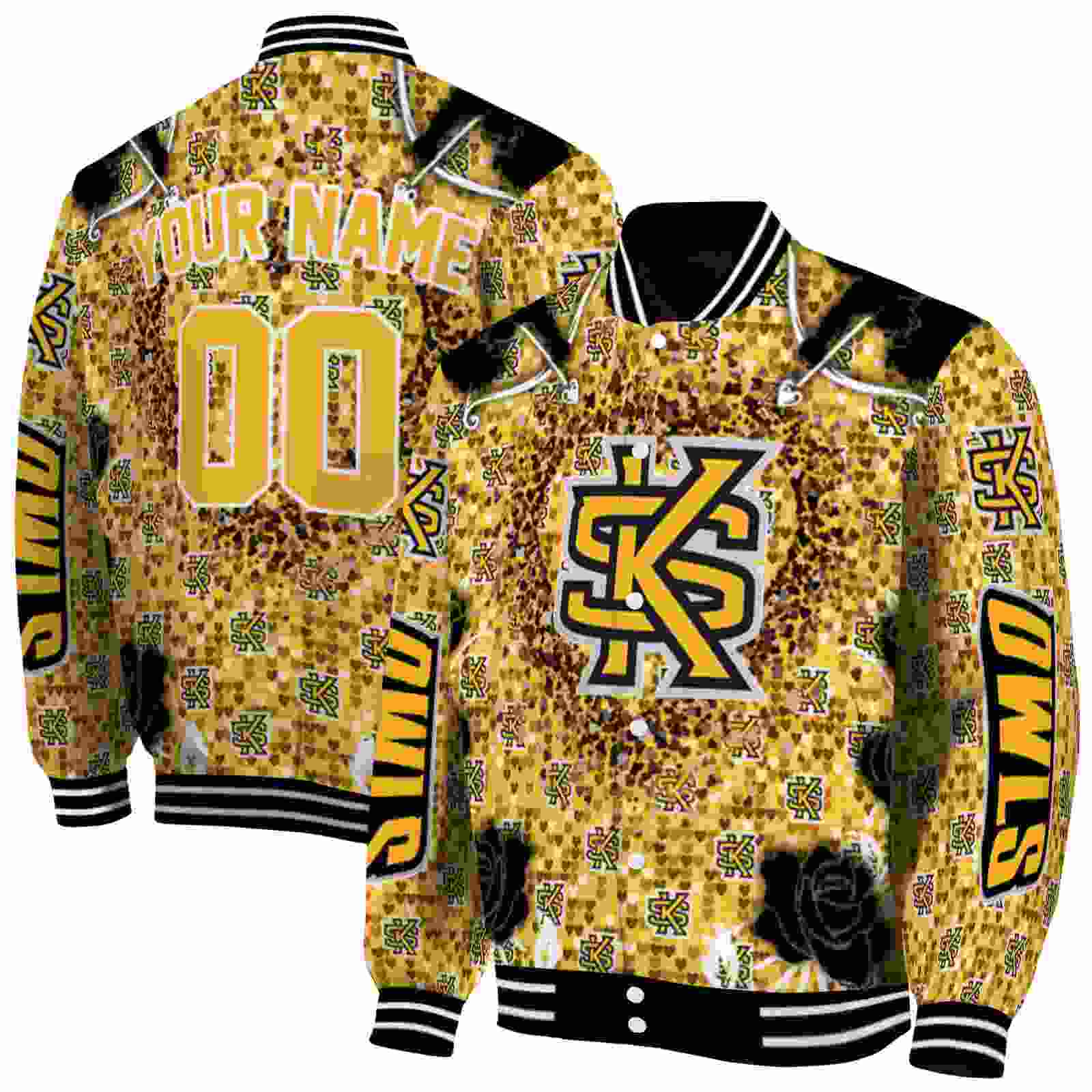 Ncaa Customized Kennesaw State Owls Heart Explosion Gold Custom Baseball Jacket Sport Fans Gear