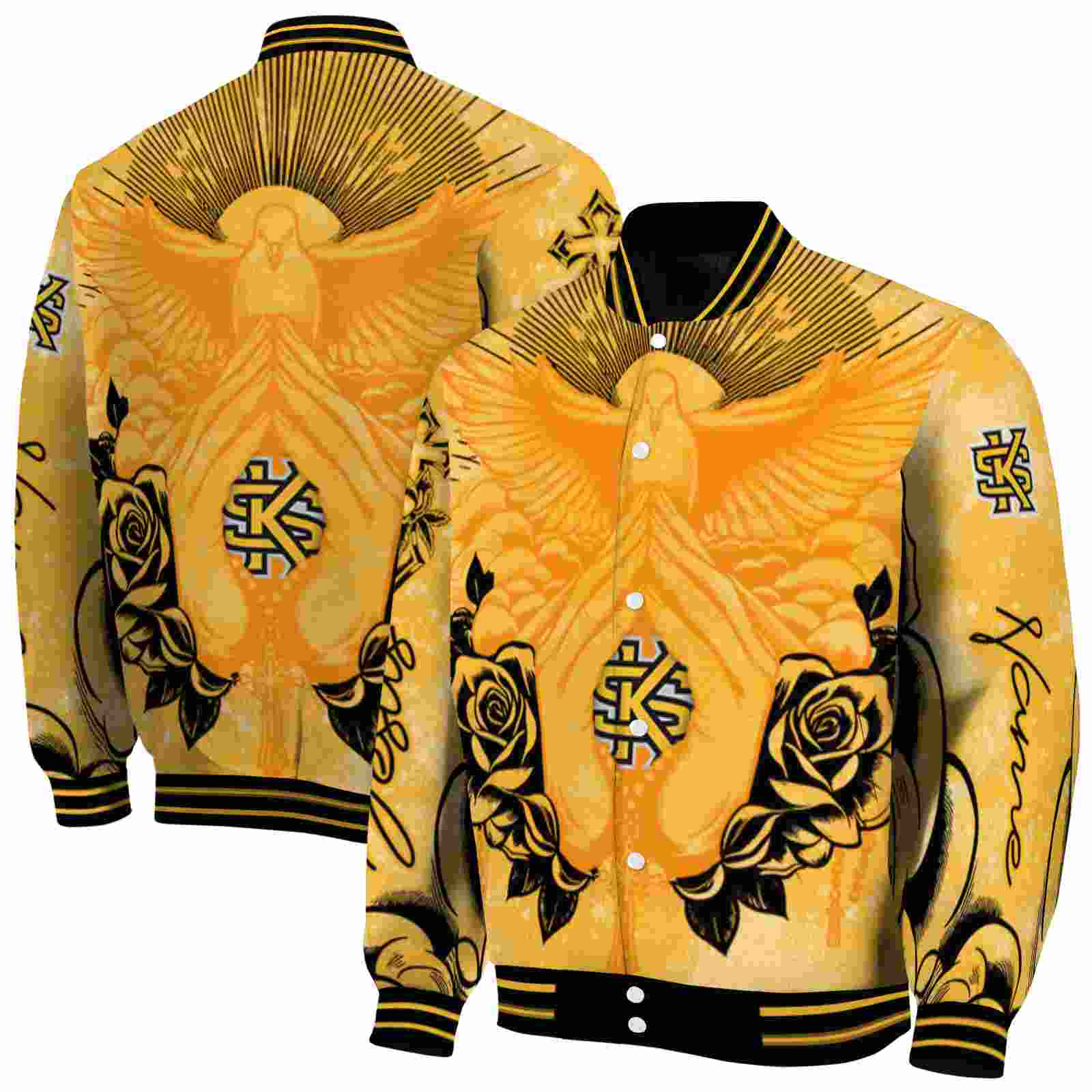Ncaa Customized Kennesaw State Owls Praying Hands Gold Custom Baseball Jacket Sport Fans Gear