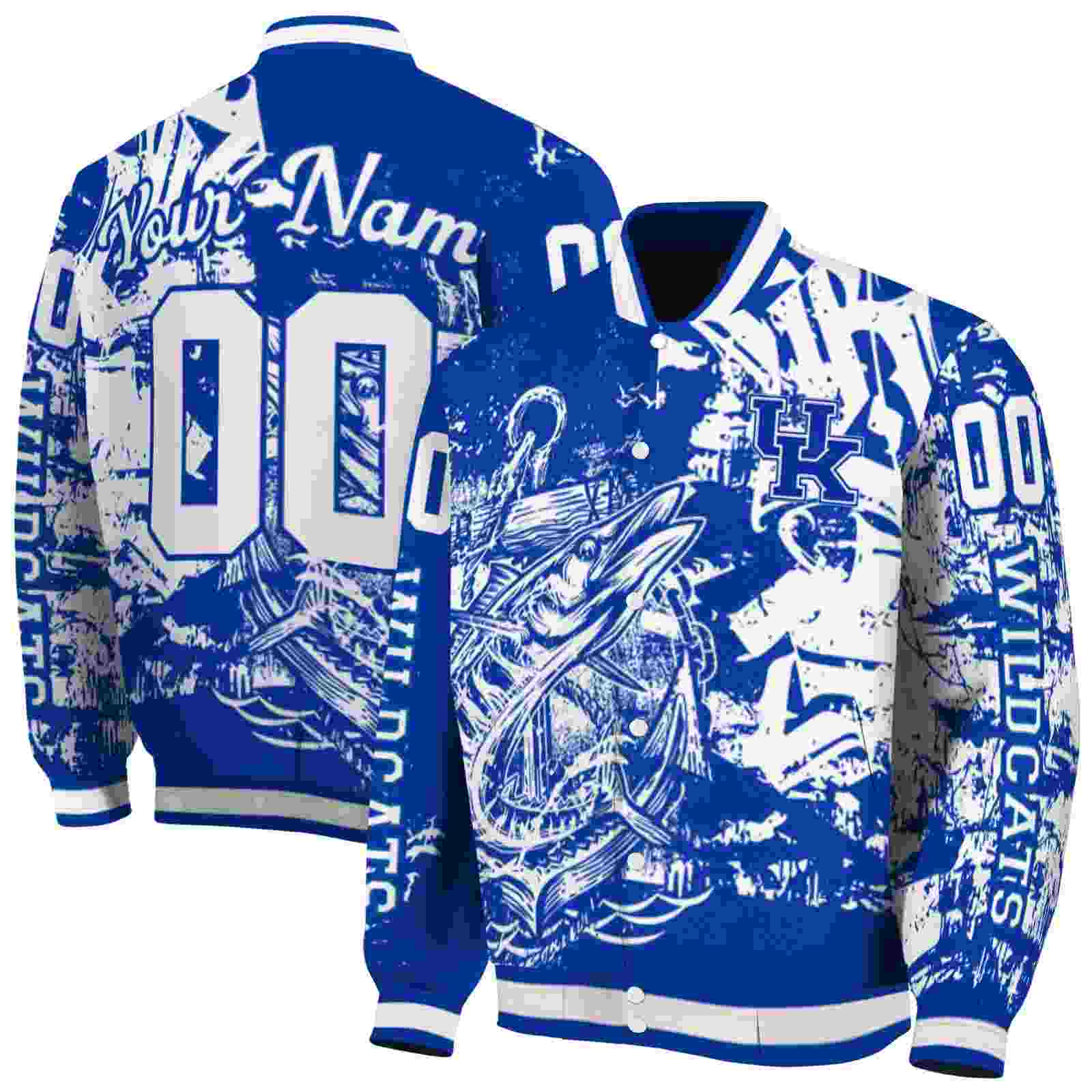 Ncaa Customized Kentucky Wildcats Fishing Art Blue Custom Baseball Jacket Sport Fans Gear