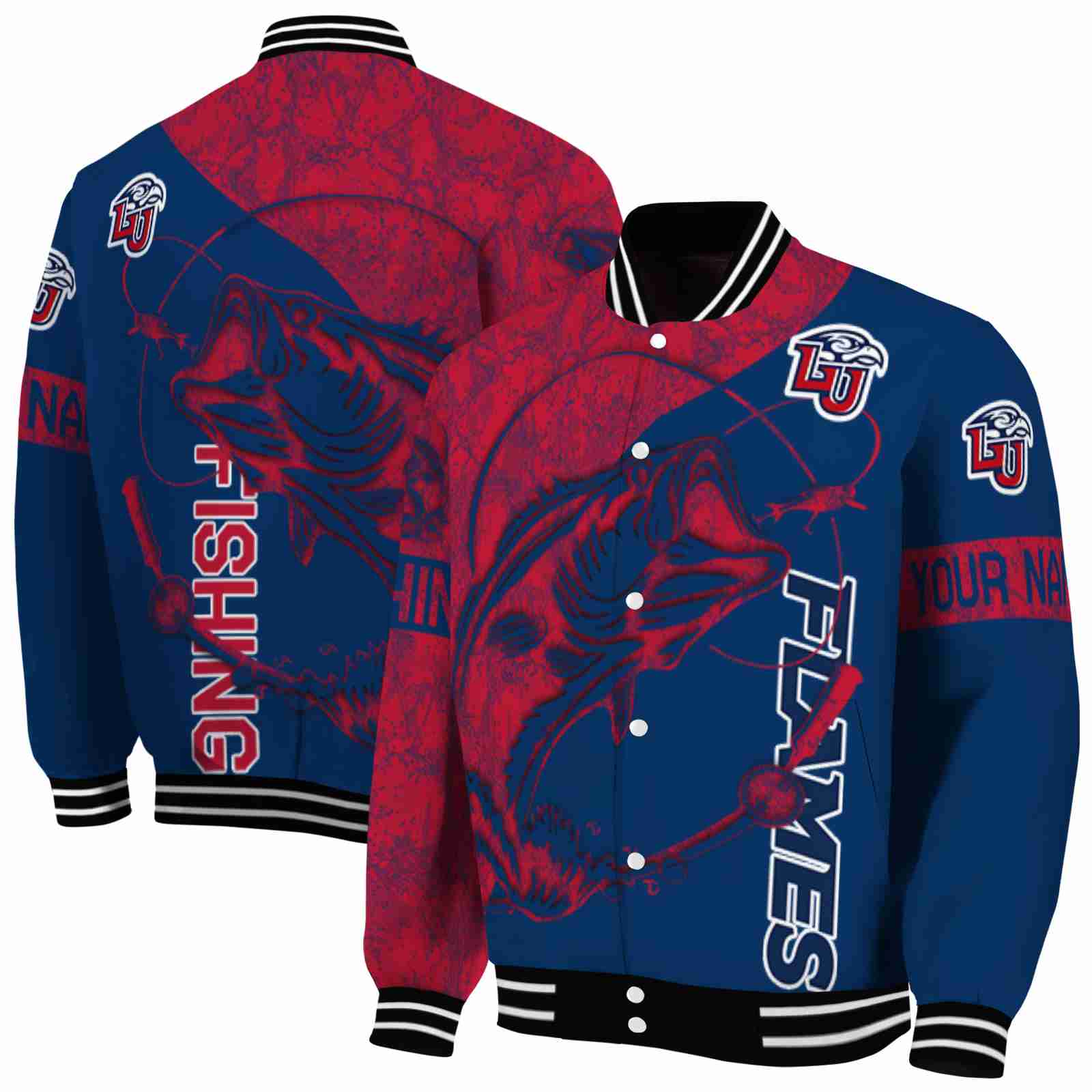 Ncaa Customized Liberty Flames Fishing Rod Blue Custom Baseball Jacket Sport Fans Gear