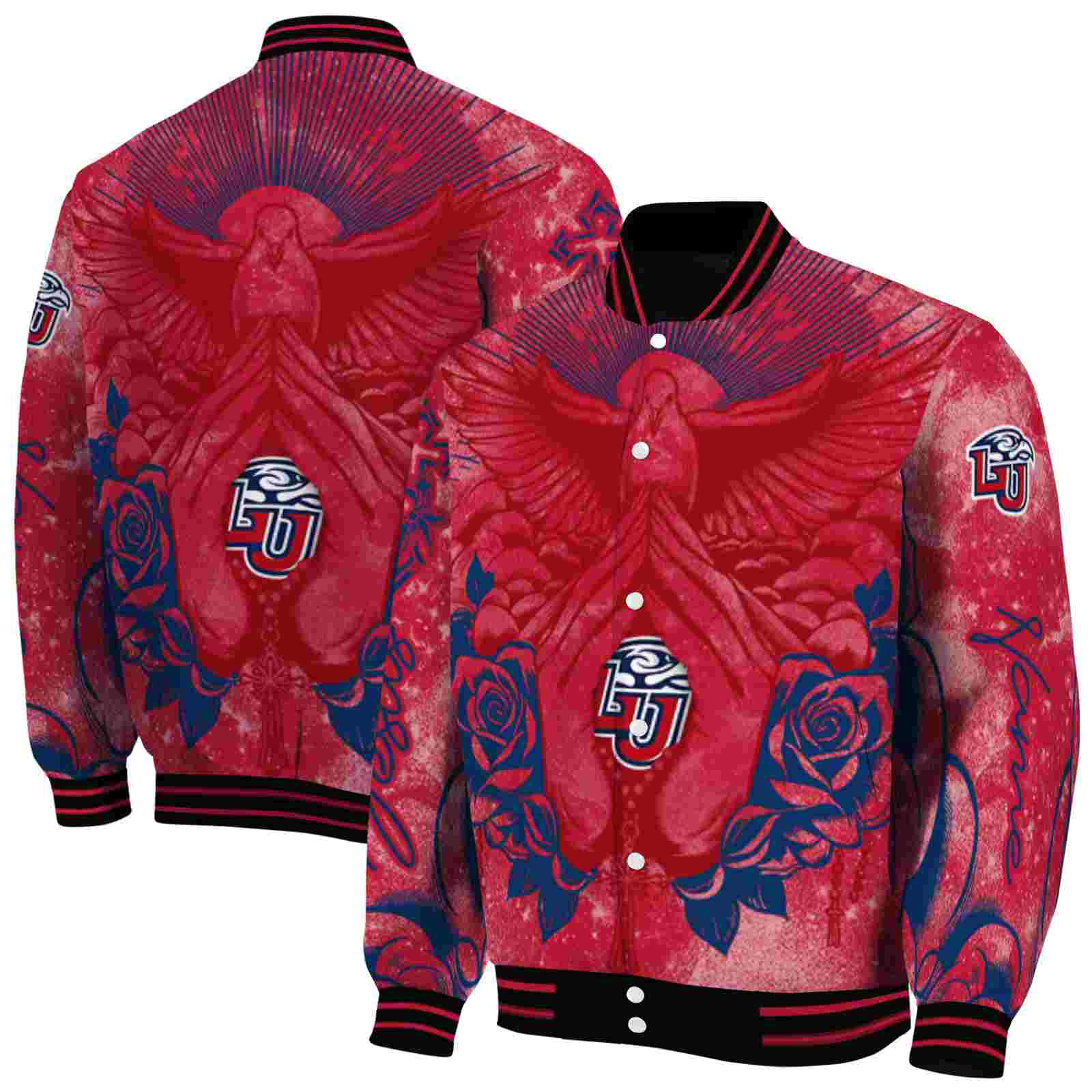 Ncaa Customized Liberty Flames Praying Hands Red Custom Baseball Jacket Sport Fans Gear