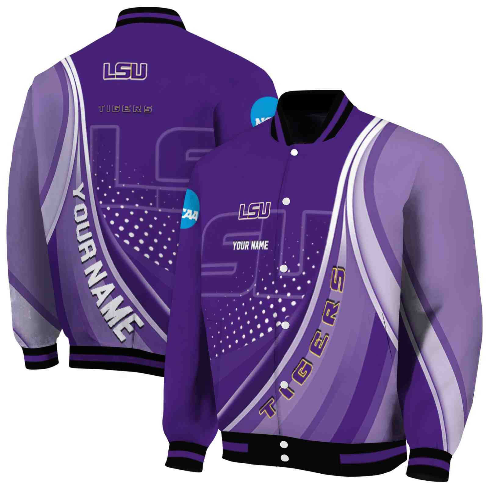 Ncaa Customized LSU Tigers Wave Patterns Purple Custom Baseball Jacket Sport Fans Gear