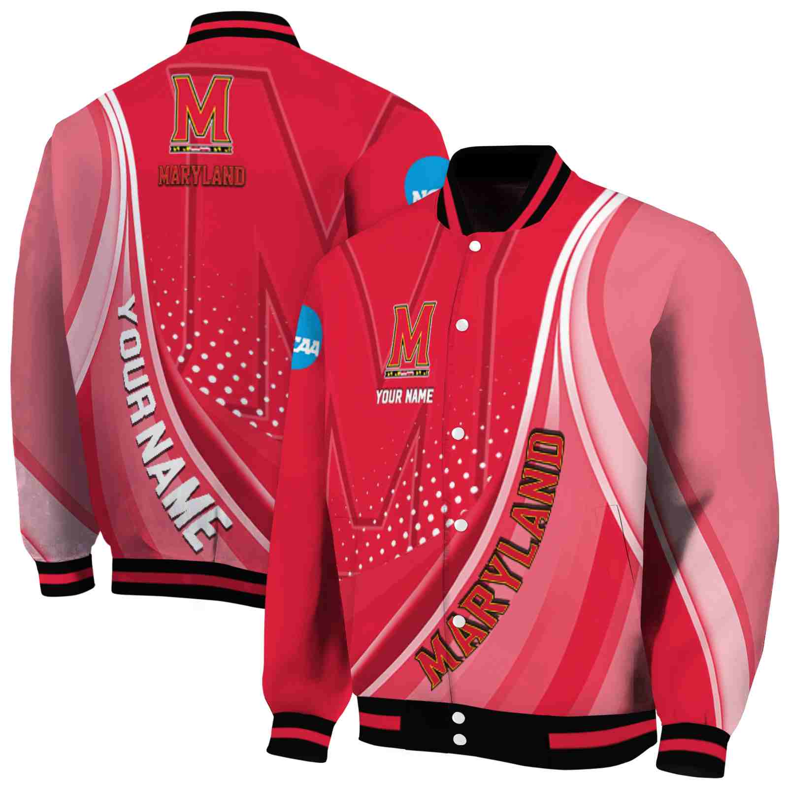 Ncaa Customized Maryland Terrapins Wave Patterns Red Custom Baseball Jacket Sport Fans Gear