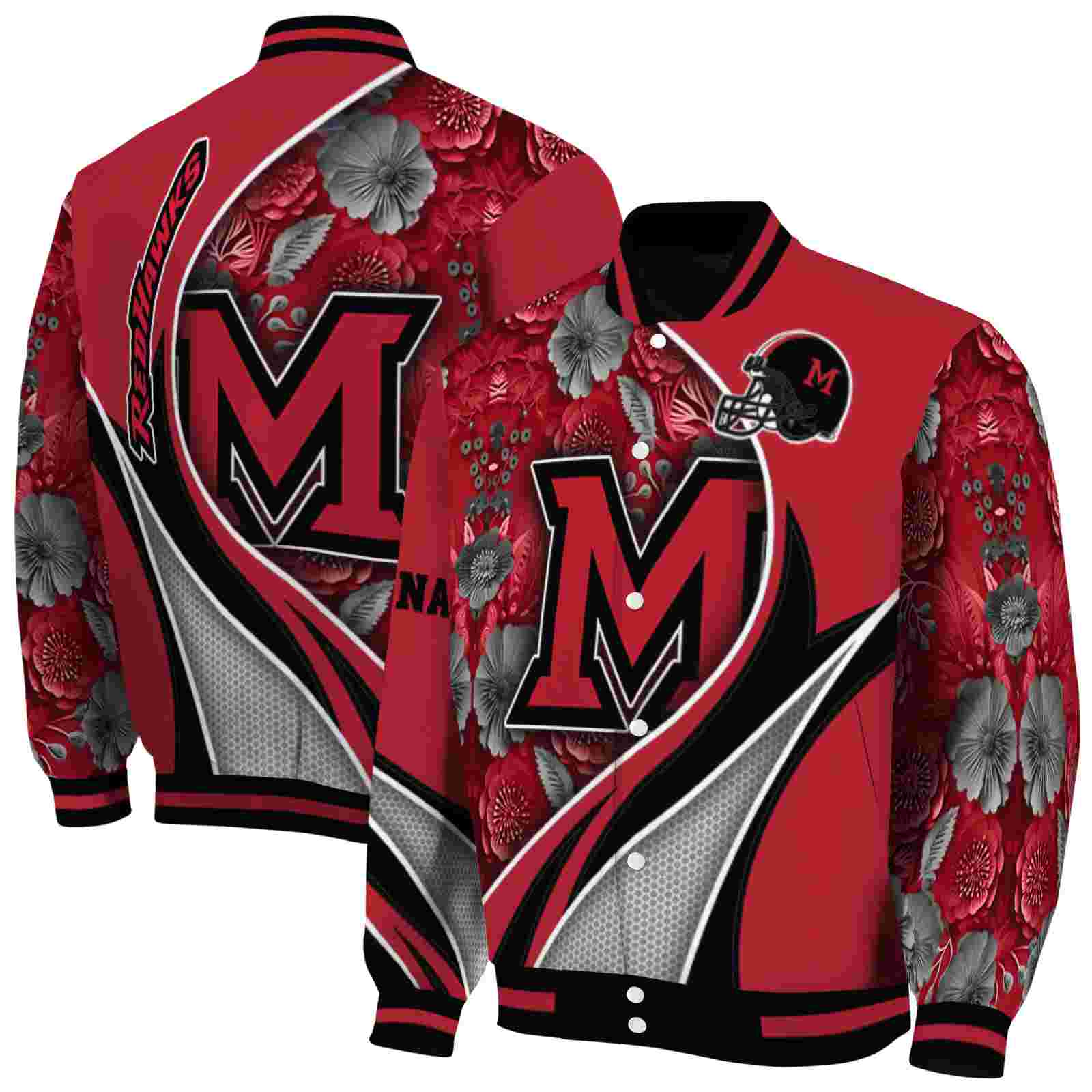 Ncaa Customized Miami RedHawks Floral Print Red Custom Baseball Jacket Sport Fans Gear