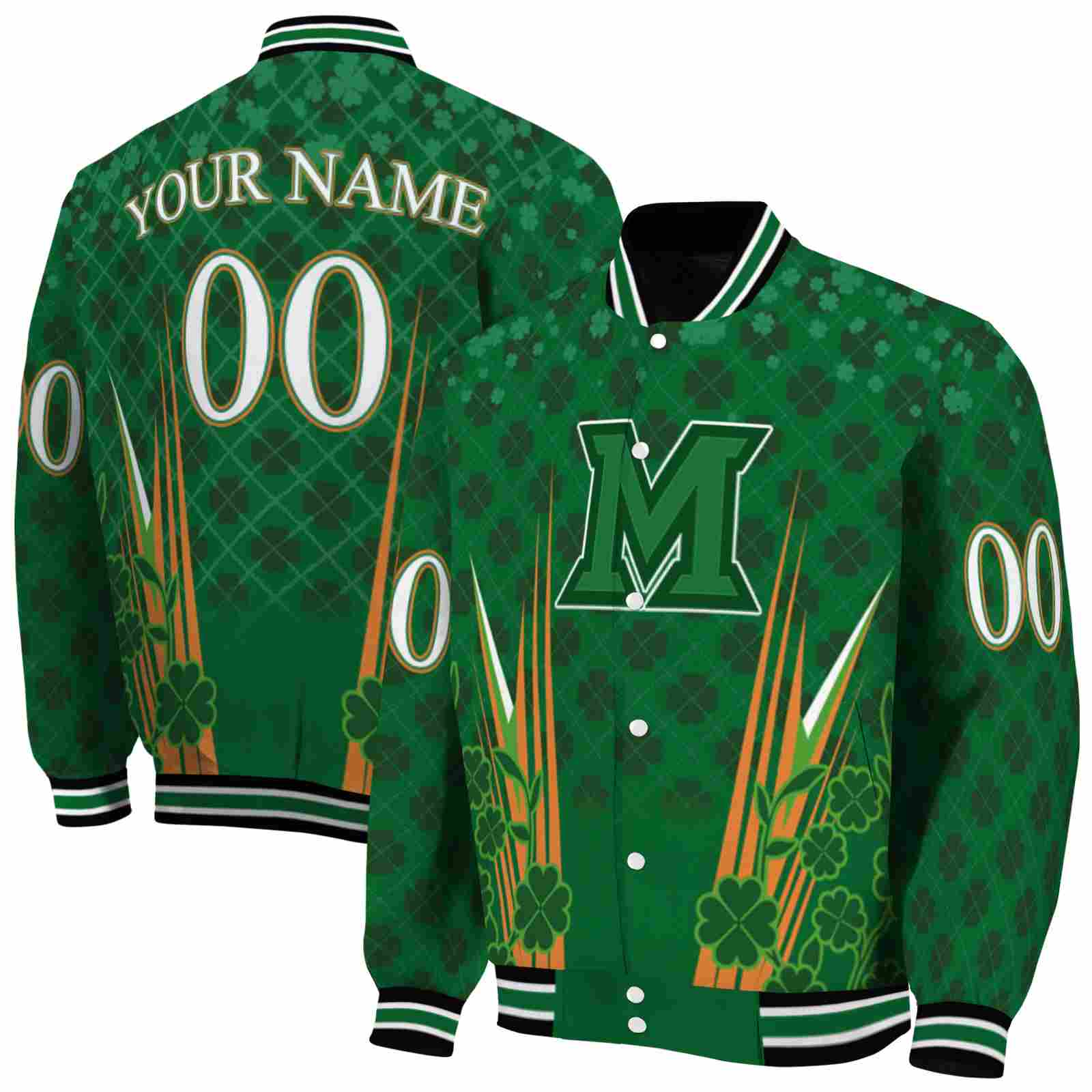 Ncaa Customized Miami RedHawks Shamrock Pattern Green Custom Baseball Jacket Sport Fans Gear