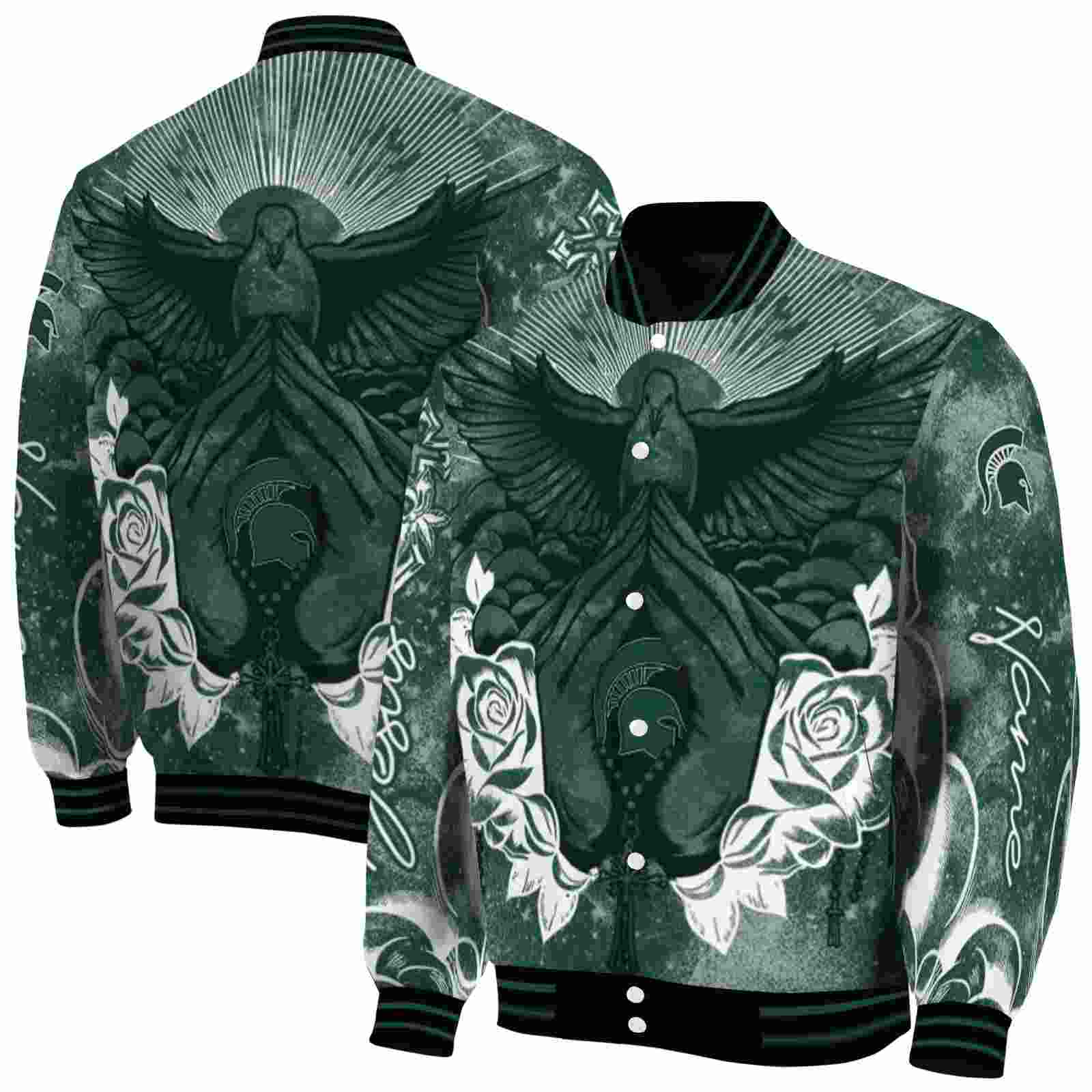Ncaa Customized Michigan State Spartans Praying Hands Green Custom Baseball Jacket Sport Fans Gear