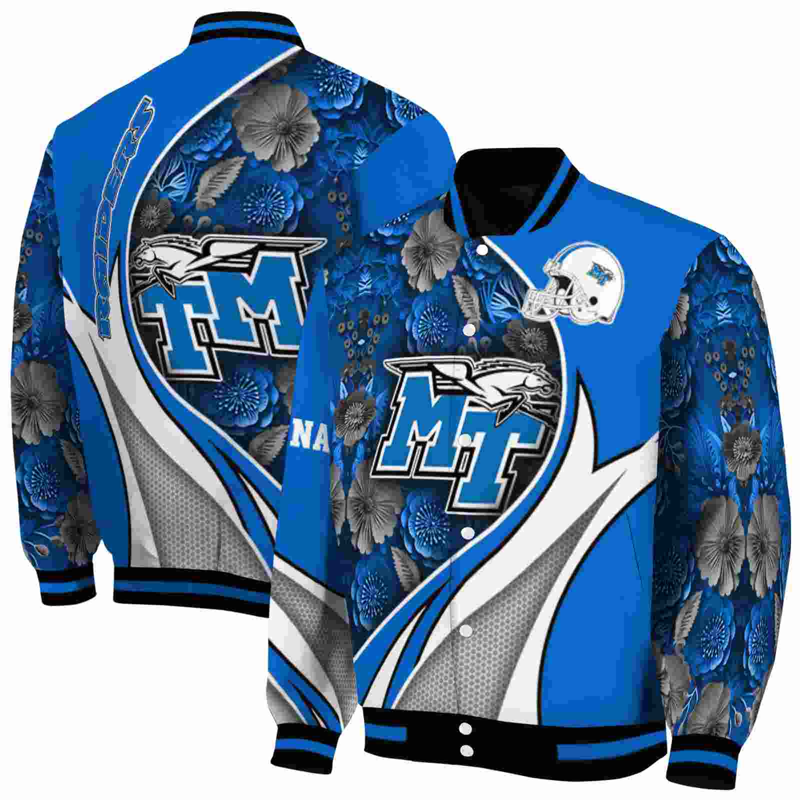 Ncaa Customized Middle Tennessee Blue Raiders Floral Print Blue Custom Baseball Jacket Sport Fans Gear