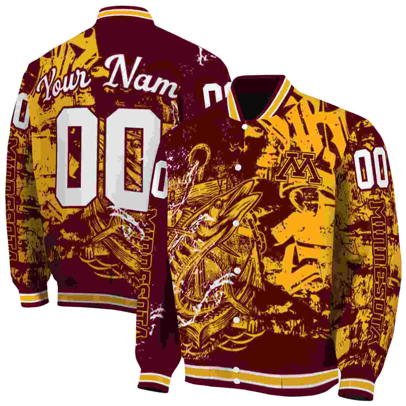 Ncaa Customized Minnesota Golden Gophers Fishing Art Maroon Custom Baseball Jacket Sport Fans Gear