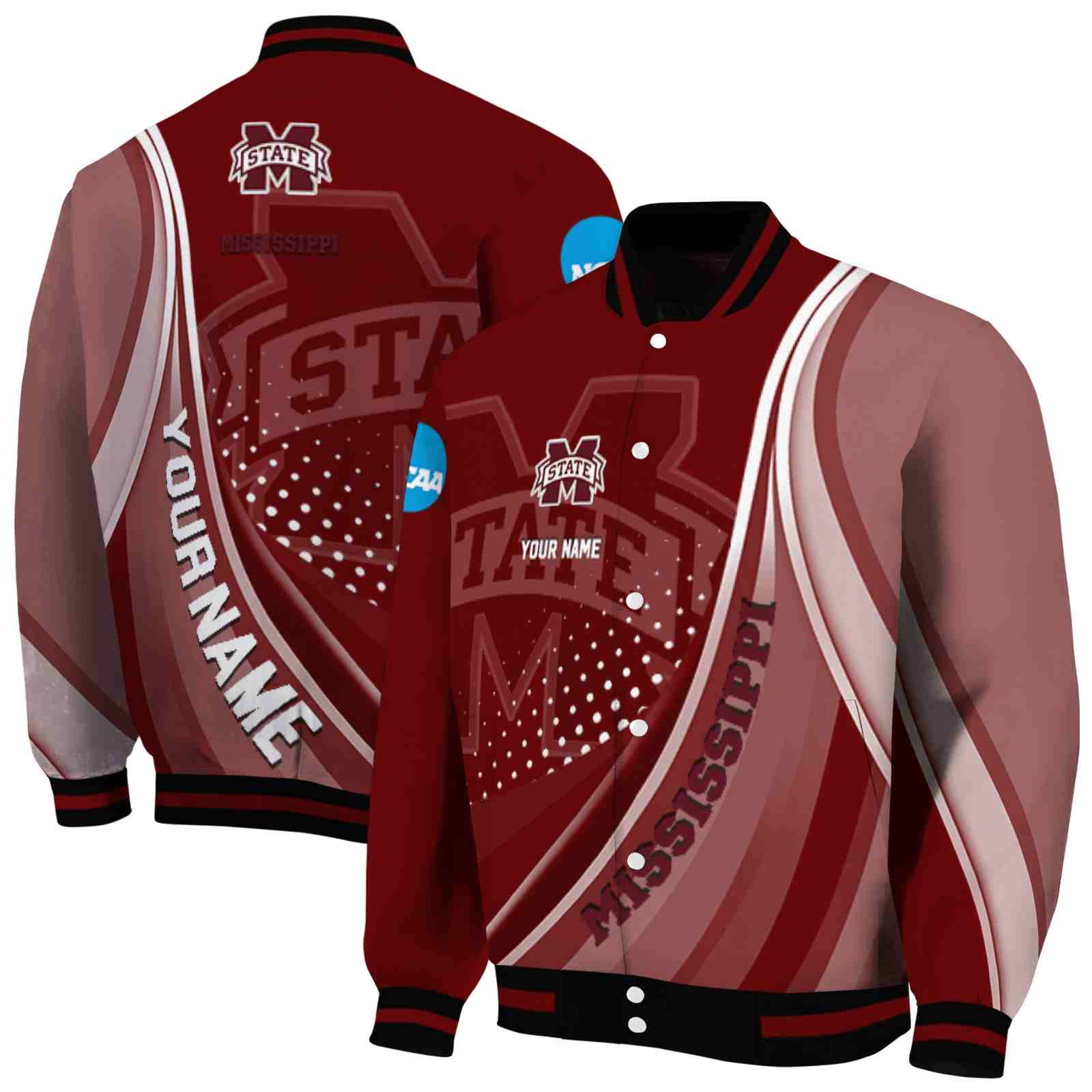 Ncaa Customized Mississippi State Bulldogs Wave Patterns Maroon Custom Baseball Jacket Sport Fans Gear