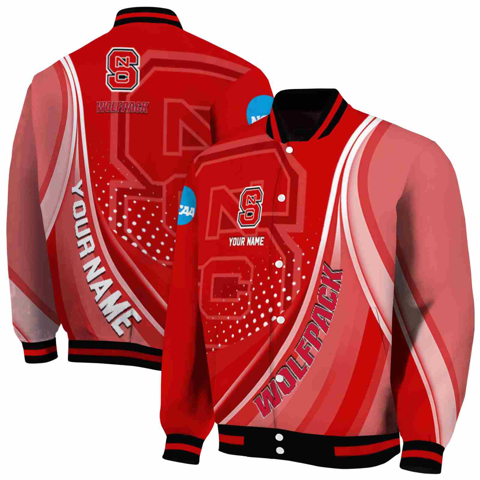 Ncaa Customized NC State Wolfpack Wave Patterns Red Custom Baseball Jacket Sport Fans Gear