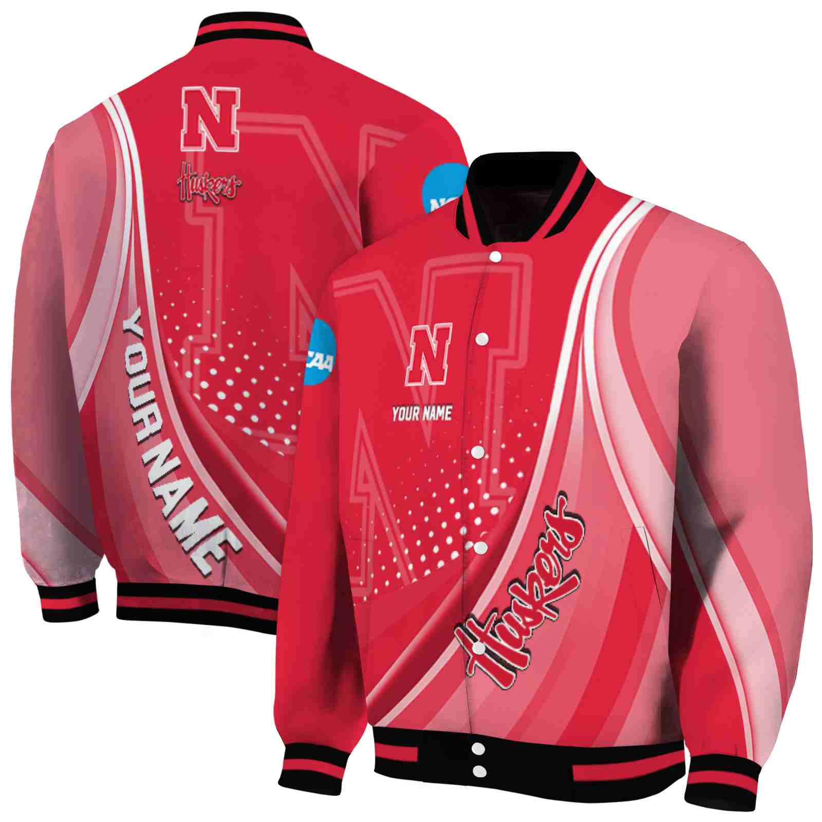 Ncaa Customized Nebraska Cornhuskers Wave Patterns Red Custom Baseball Jacket Sport Fans Gear