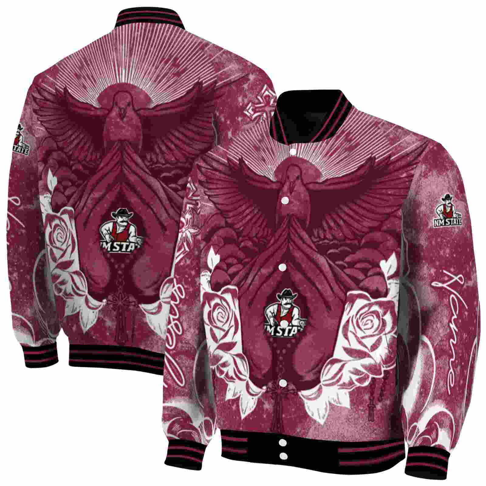 Ncaa Customized New Mexico State Aggies Praying Hands Crimson Custom Baseball Jacket Sport Fans Gear