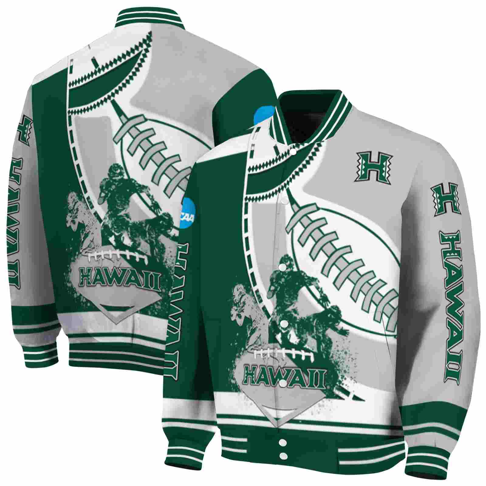 Ncaa Hawaii Rainbow Warriors Baseball Stitching Silver White Custom Baseball Jacket Sport Fans Gear