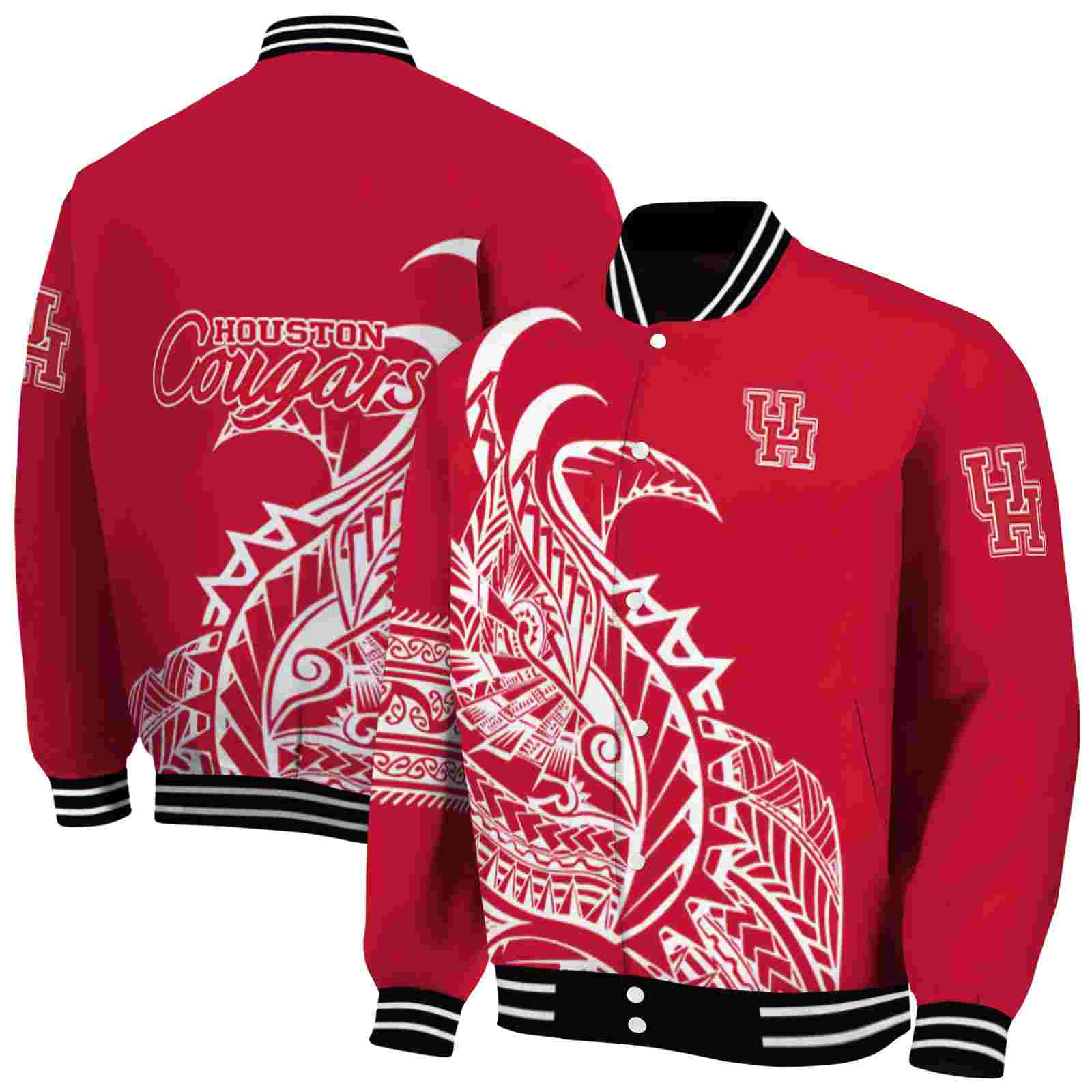 Ncaa Houston Cougars Tribal Art Red White Black Custom Baseball Jacket Sport Fans Gear